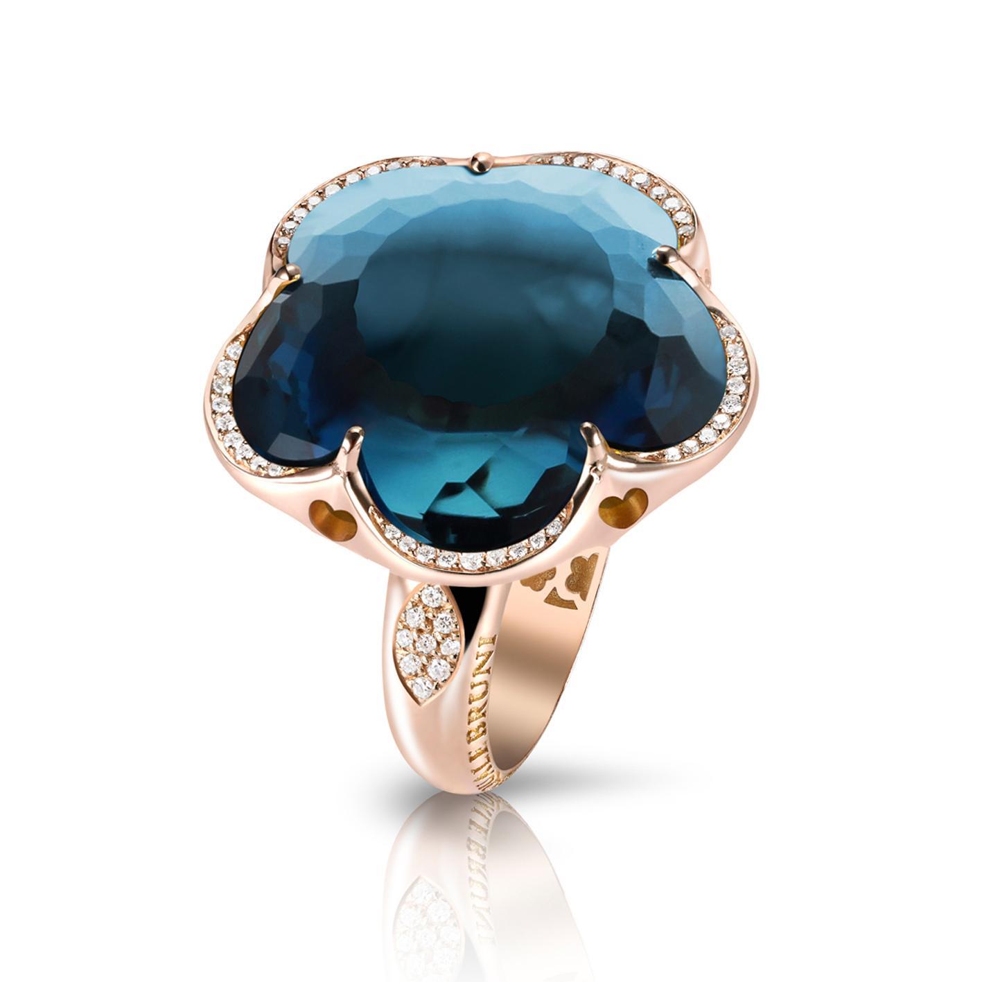 Pasquale Bruni Bon Ton XL մատանի՝ 18 կարատ վարդագույն ոսկուց՝ London Blue տոպազով և ադամանդներով, Ռեֆերենս՝ 15249R