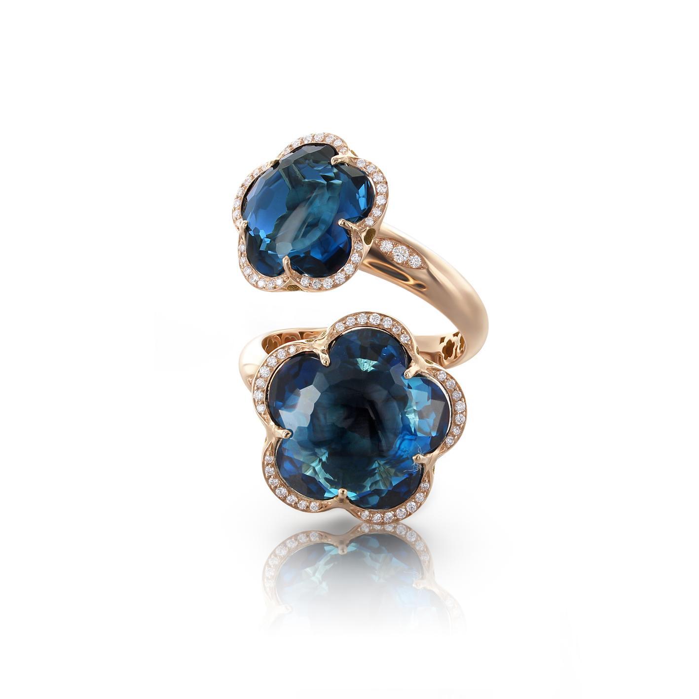 Pasquale Bruni Bon Ton Contrarié մատանի՝ 18 կարատ վարդագույն ոսկուց՝ London Blue տոպազով և ադամանդներով, Ռեֆերենս՝ 15307R