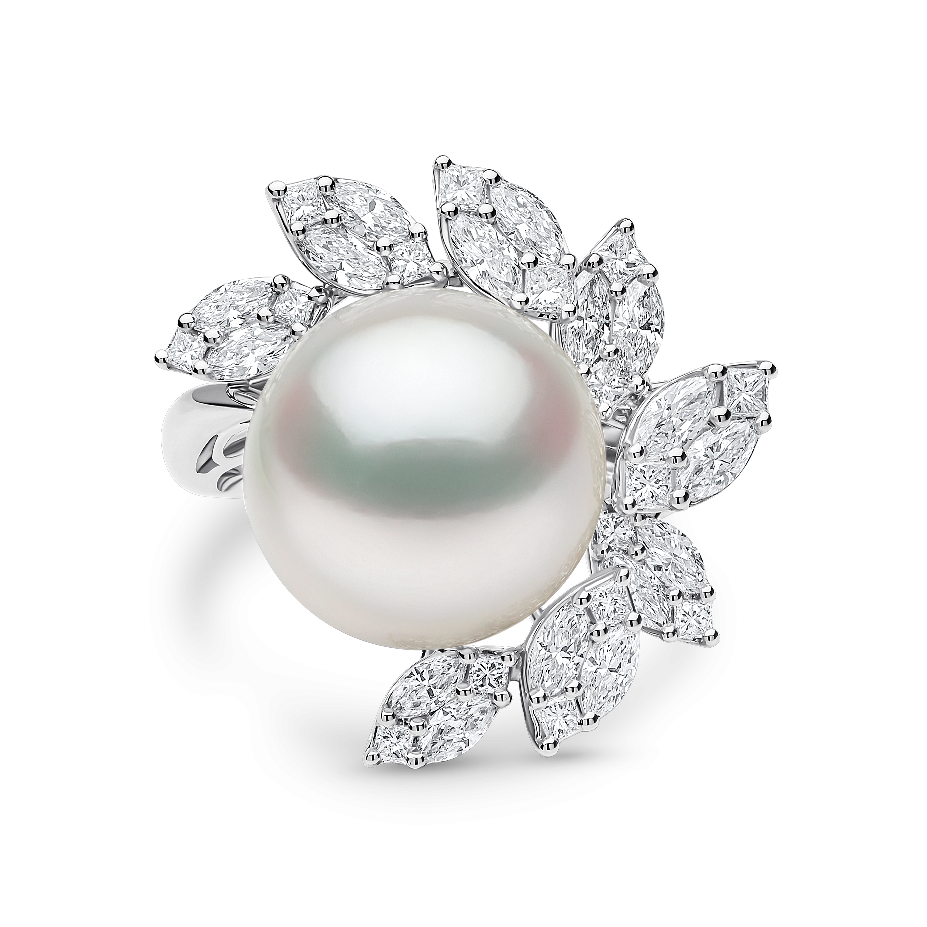 Duchess 18k South Sea Pearl and Dimond Flower Motif Ring