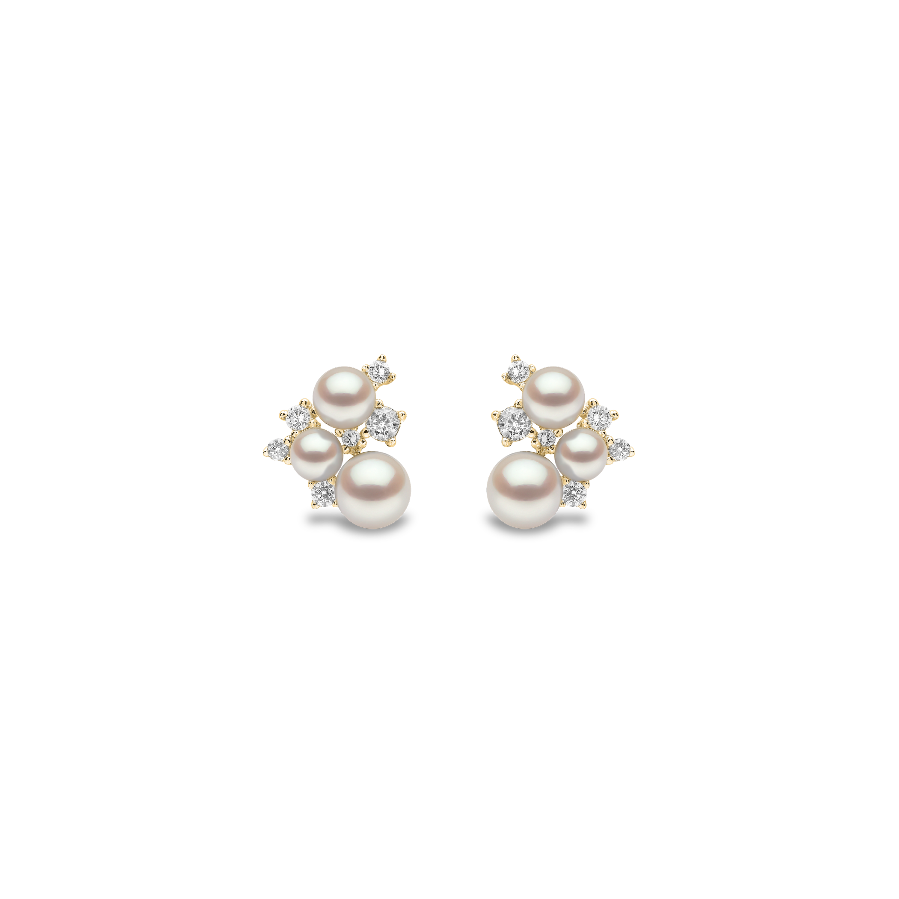 Yoko London серьги-пусеты Trend Cluster из желтого золота 18 карат с пресноводным жемчугом и бриллиантами. Референс TEM0228-6F.
