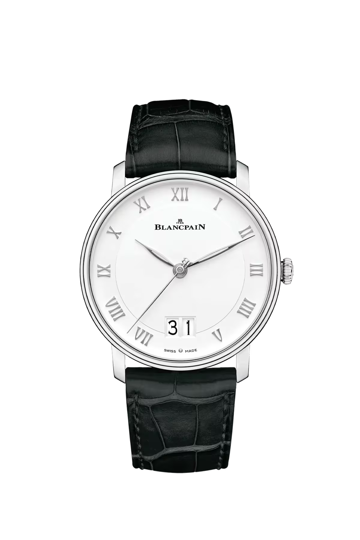 Часы Blancpain Villeret Large Date 40 мм: стальной корпус и белый циферблат. Референс 6669-1127-55B.