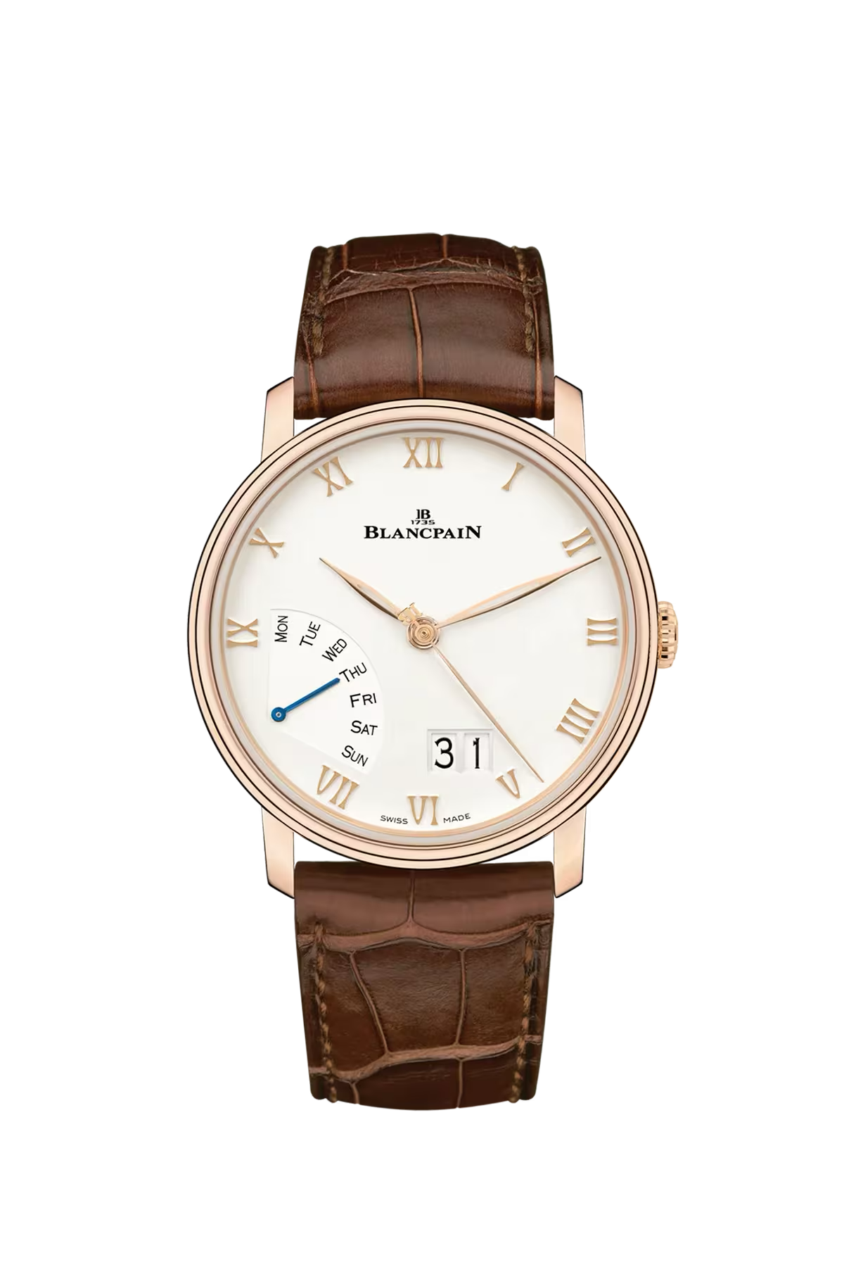 Blancpain Villeret Large Date Retrograde Day 40.5 մմ ժամացույց՝ կարմիր ոսկուց պատյանով և օպալային թվատախտակով։ Ռեֆերենս՝ 6668-3642-55B։