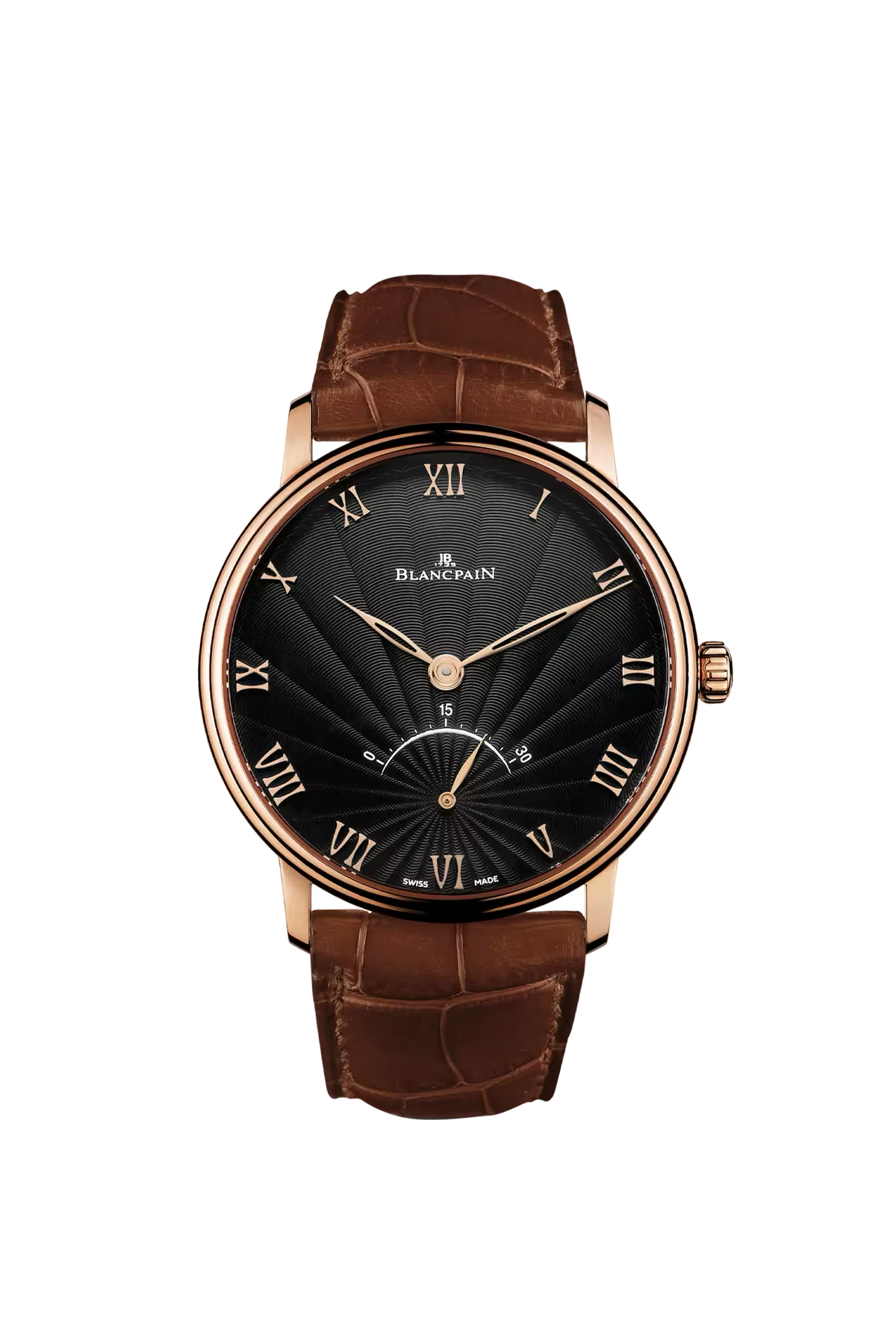 Часы Blancpain Villeret Ultraplate 40 мм: корпус из красного золота и штампованный черный циферблат flinqué. Референс 6653-3630-55B.