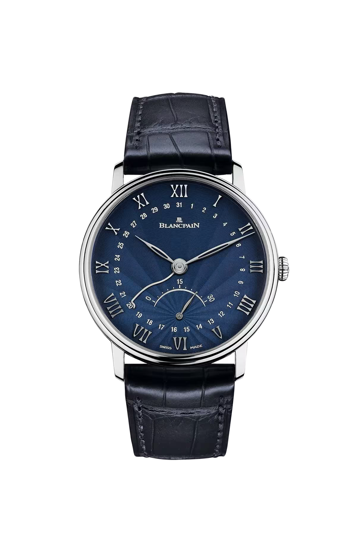 Blancpain Villeret Ultraplate 40 մմ ժամացույց՝ սպիտակ ոսկուց պատյանով և կապույտ լաքապատ flinqué թվատախտակով։ Ռեֆերենս՝ 6653Q-1529-55B։