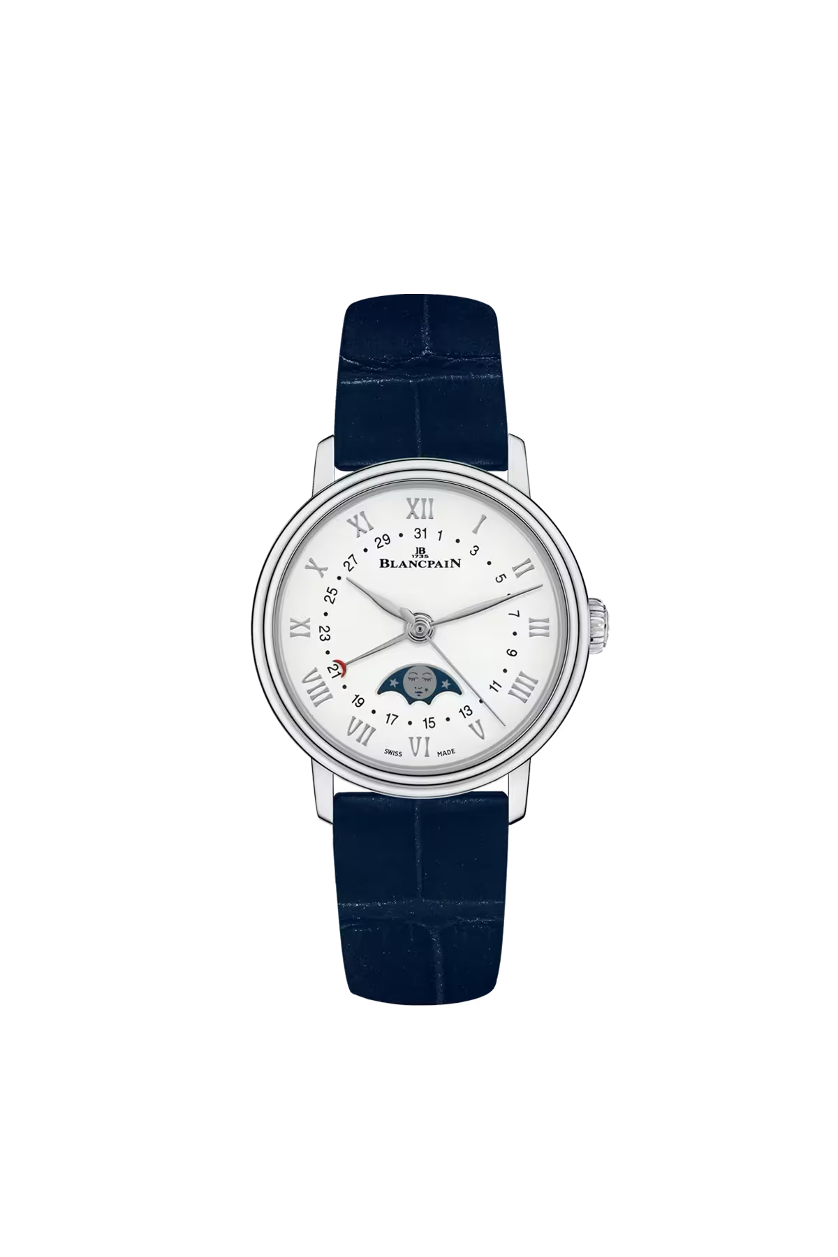 Blancpain Villeret Moonphase Calendar 29.2 մմ ժամացույց՝ պողպատե պատյանով և սպիտակ թվատախտակով։ Ռեֆերենս՝ 6106-1127-55A։