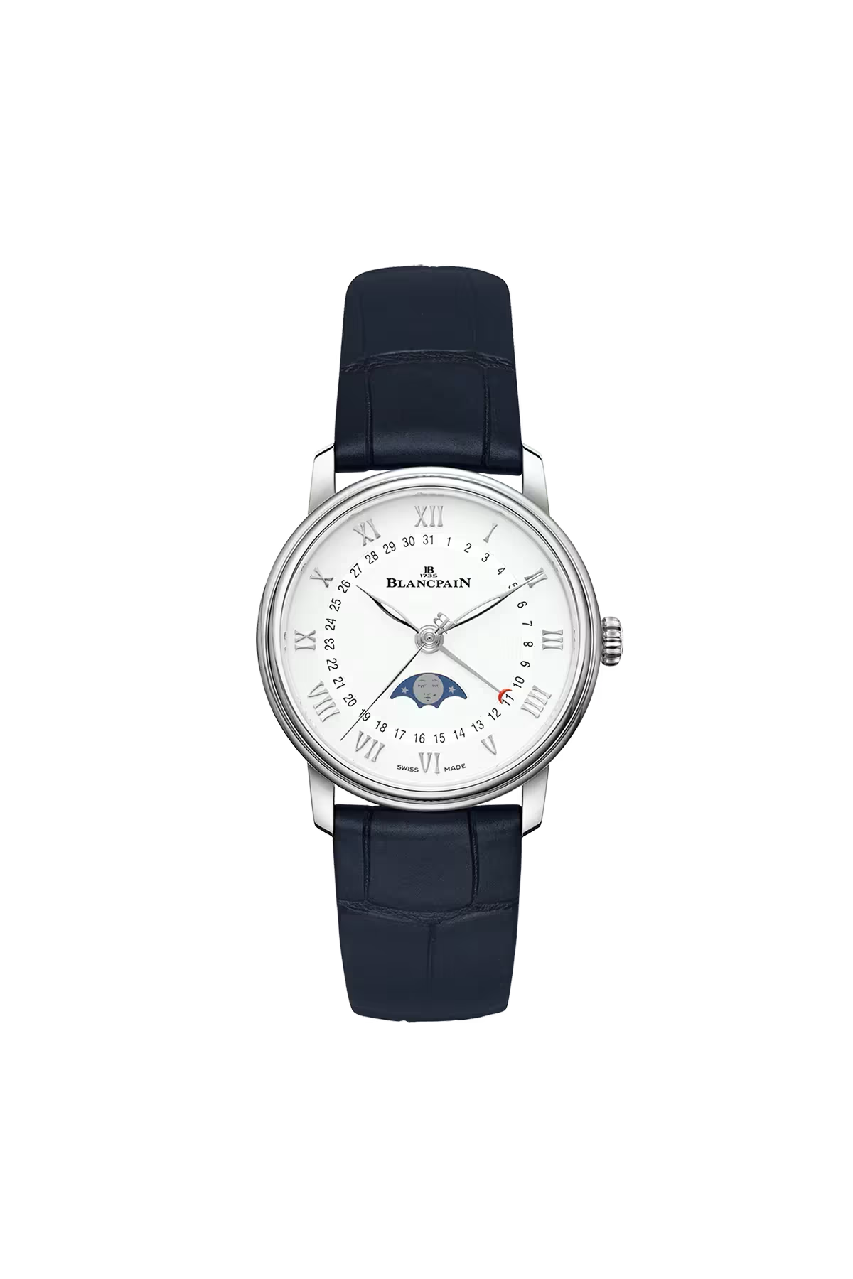 Часы Blancpain Villeret Moonphase Calendar 33,2 мм: стальной корпус и белый циферблат. Референс 6126-1127-55B.