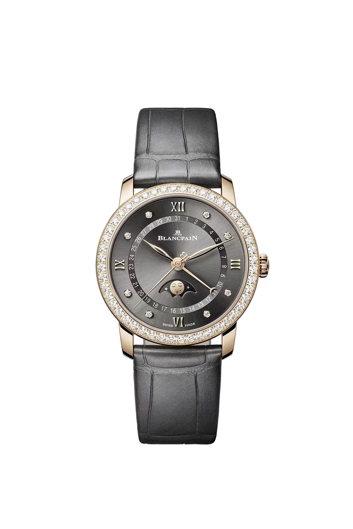 Blancpain Villeret Moonphase Calendar 33.2 մմ ժամացույց՝ կարմիր ոսկուց պատյանով և մետեորիտային մոխրագույն թվատախտակով։ Ռեֆերենս՝ 6126-2910-55B։