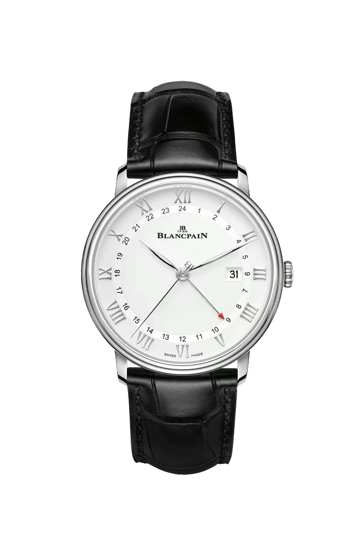 Часы Blancpain Villeret GMT Date 40,5 мм: стальной корпус и белый циферблат. Референс 6662-1127-55B.