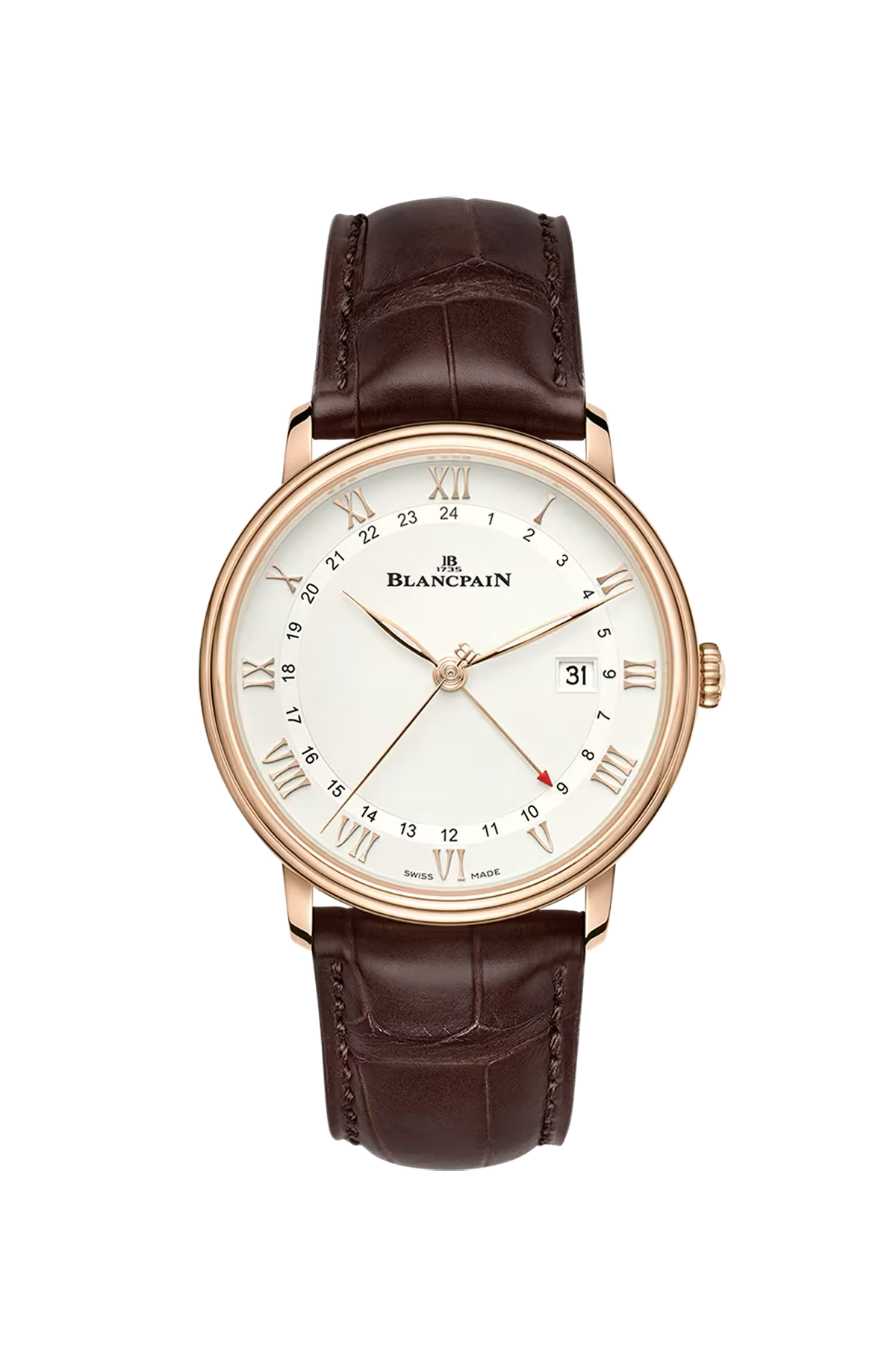 Часы Blancpain Villeret GMT Date 40,5 мм: корпус из красного золота и опалиновый циферблат. Референс 6662-3642-55B.
