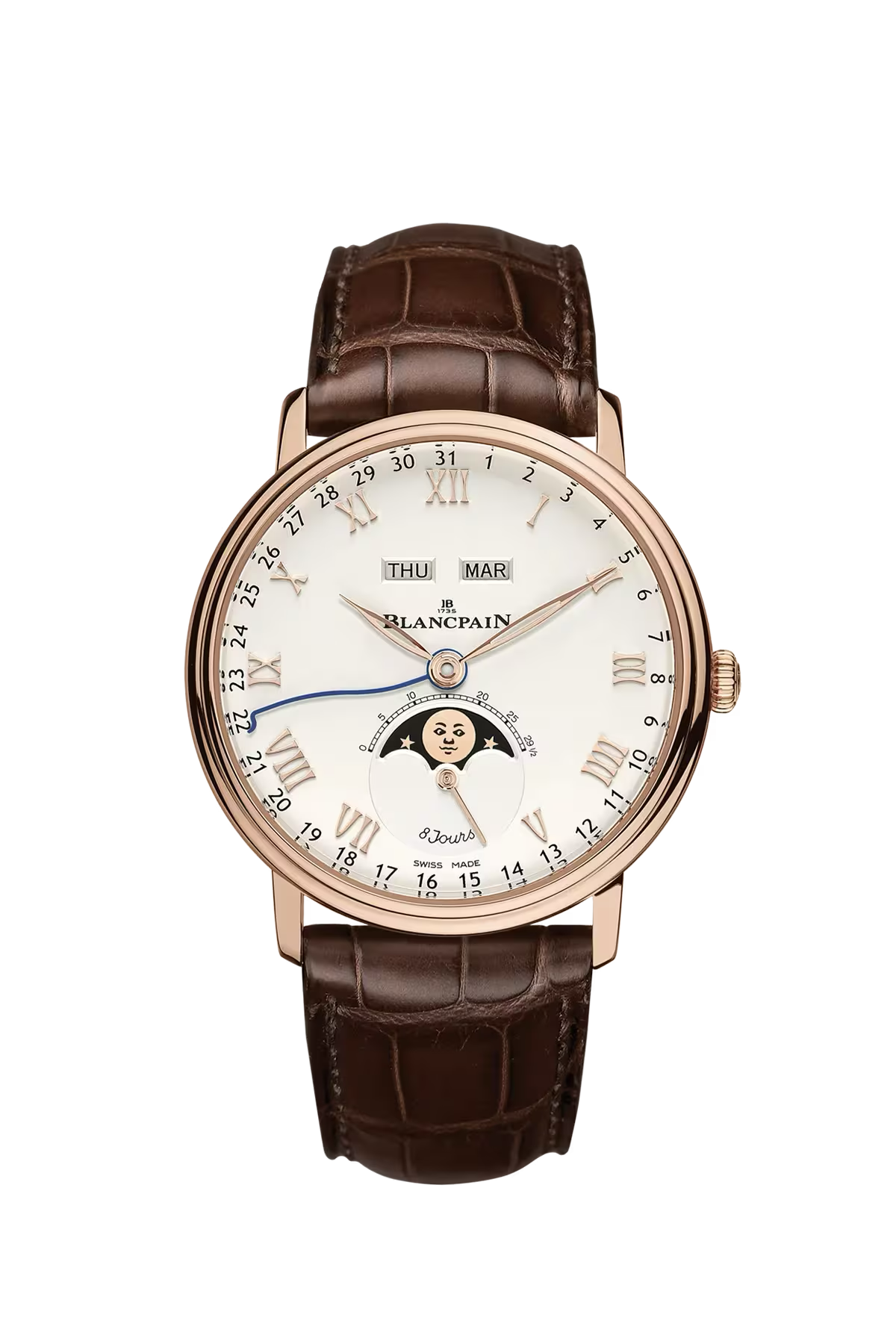 Blancpain Villeret Complete Calendar 8 Days 42 մմ ժամացույց՝ կարմիր ոսկուց պատյանով և օպալային թվատախտակով։ Ռեֆերենս՝ 6639-3642-55B։
