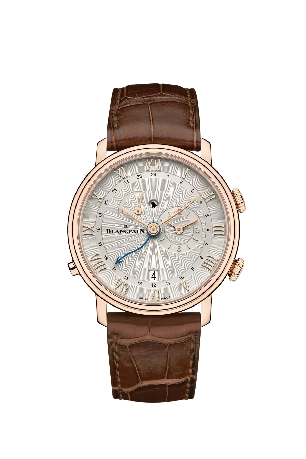Часы Blancpain Villeret Alarm GMT 40,3 мм: корпус из красного золота и опалиновый циферблат. Референс 6640-3642-55B.