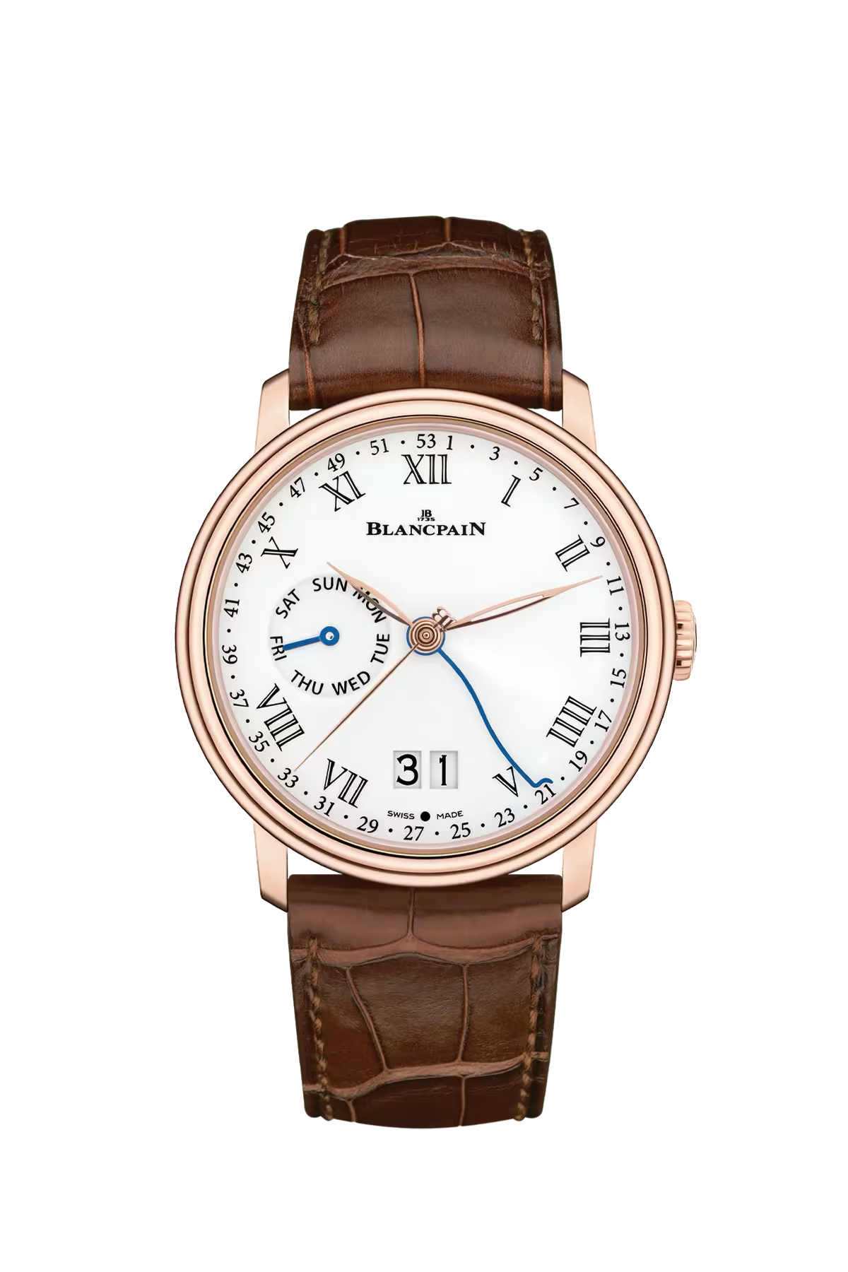 Часы Blancpain Villeret Weekly Calendar 8 Days 42 мм: корпус из красного золота и выпуклый белый эмалевый циферблат grand feu. Референс 6637-3631-55B.