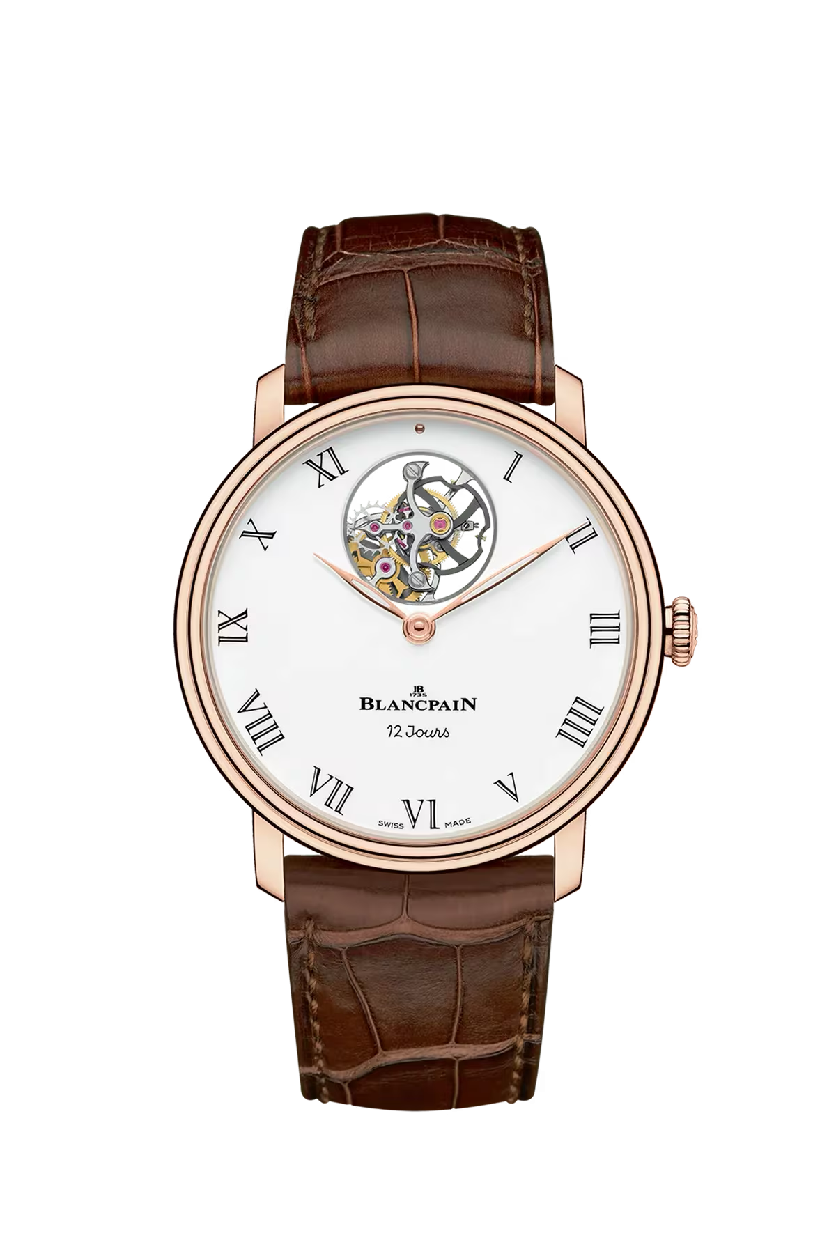 Blancpain Villeret Flying Tourbillon 12 Days 42 մմ ժամացույց՝ կարմիր ոսկուց պատյանով և սպիտակ grand feu էմալապատ թվատախտակով։ Ռեֆերենս՝ 66240-3631-55B։