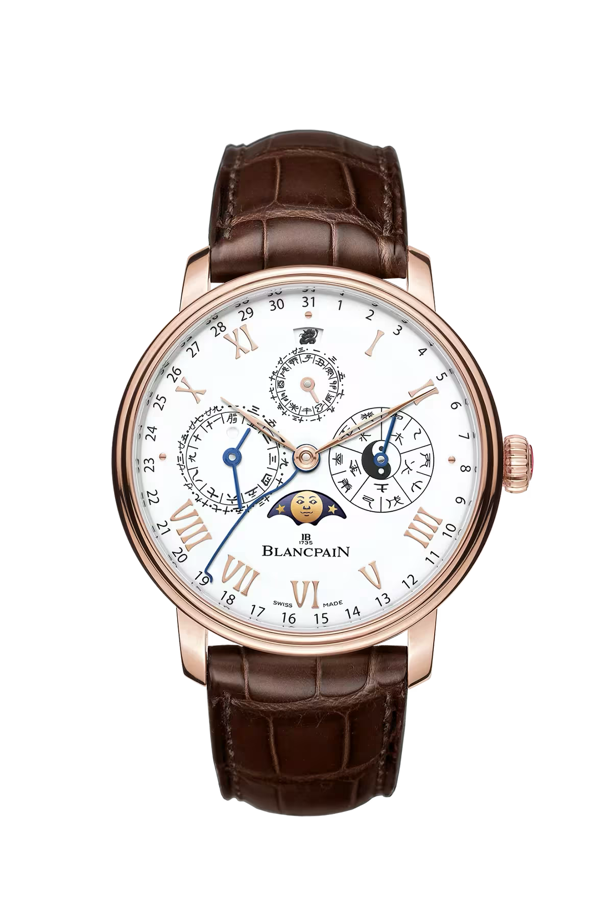 Часы Blancpain Villeret Chinese Calendar 45,2 мм: корпус из красного золота и белый эмалевый циферблат grand feu. Референс 0888-3631-55B.