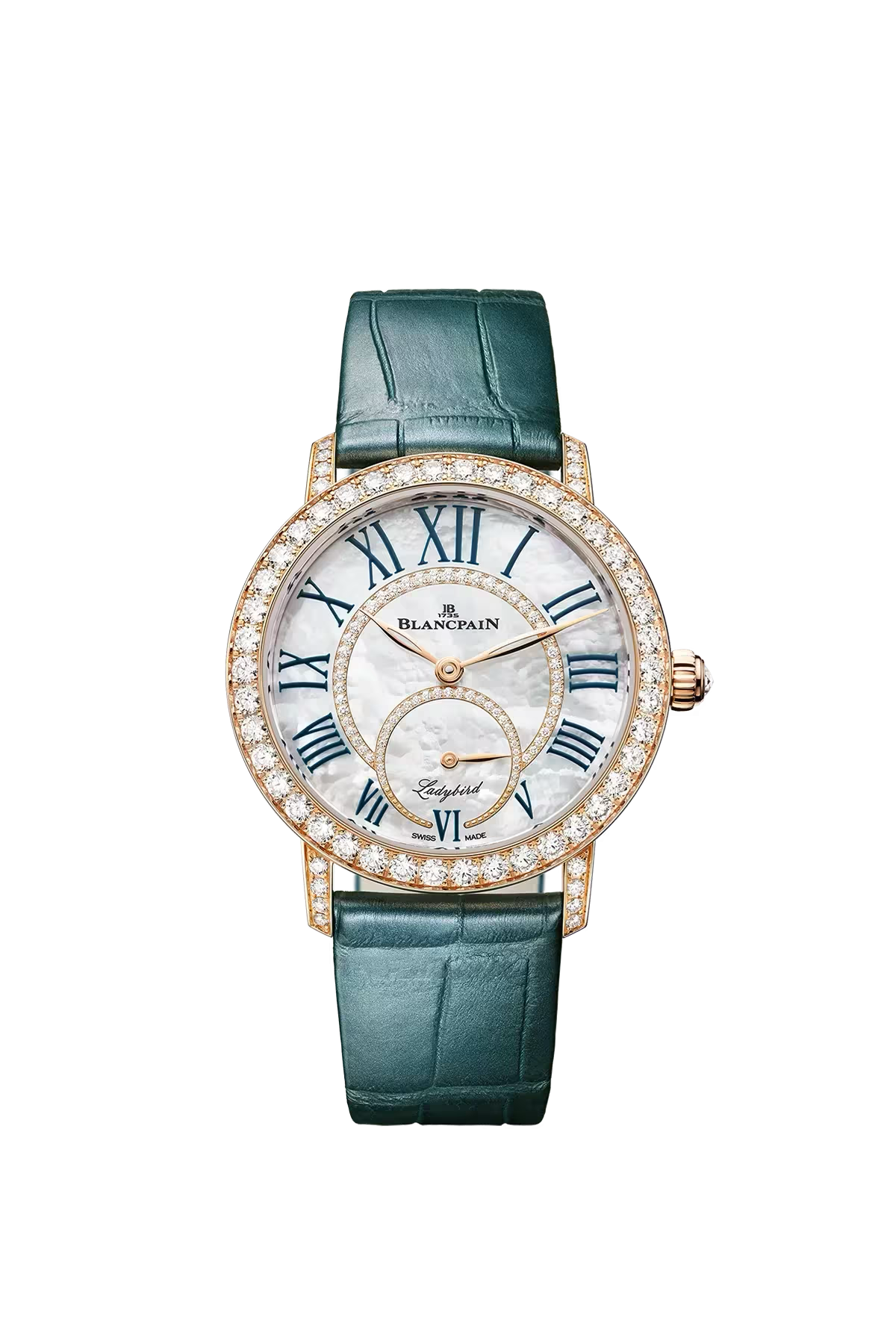 Blancpain Ladybird Colors 34.9 մմ ժամացույց՝ կարմիր ոսկուց պատյանով և ադամանդներով մարգարտափայլ թվատախտակով։ Ռեֆերենս՝ 3661-2954-55B։