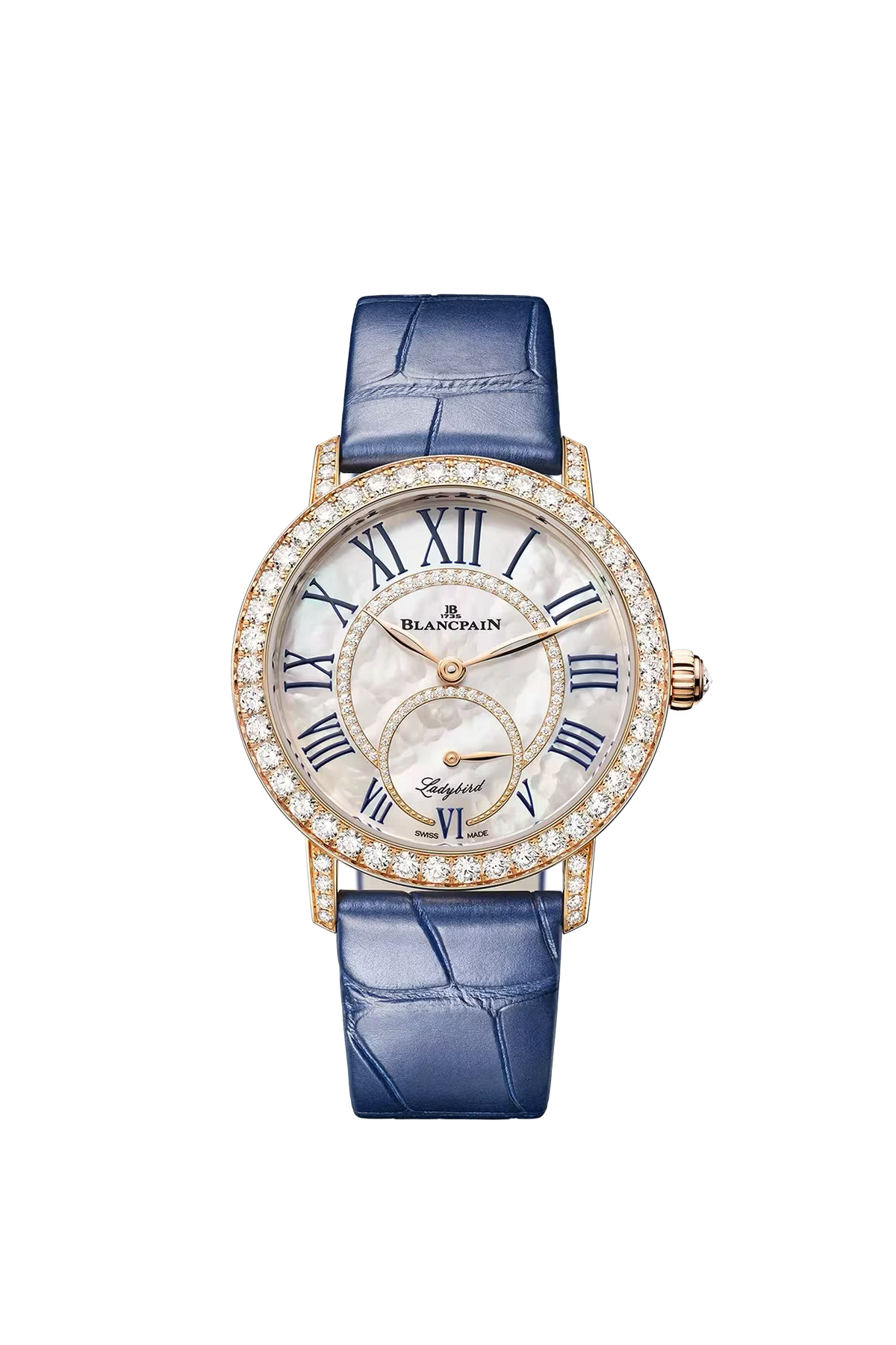 Blancpain Ladybird Colors 34.9 մմ ժամացույց՝ կարմիր ոսկուց պատյանով և ադամանդներով մարգարտափայլ թվատախտակով։ Ռեֆերենս՝ 3661B-2954-55B։