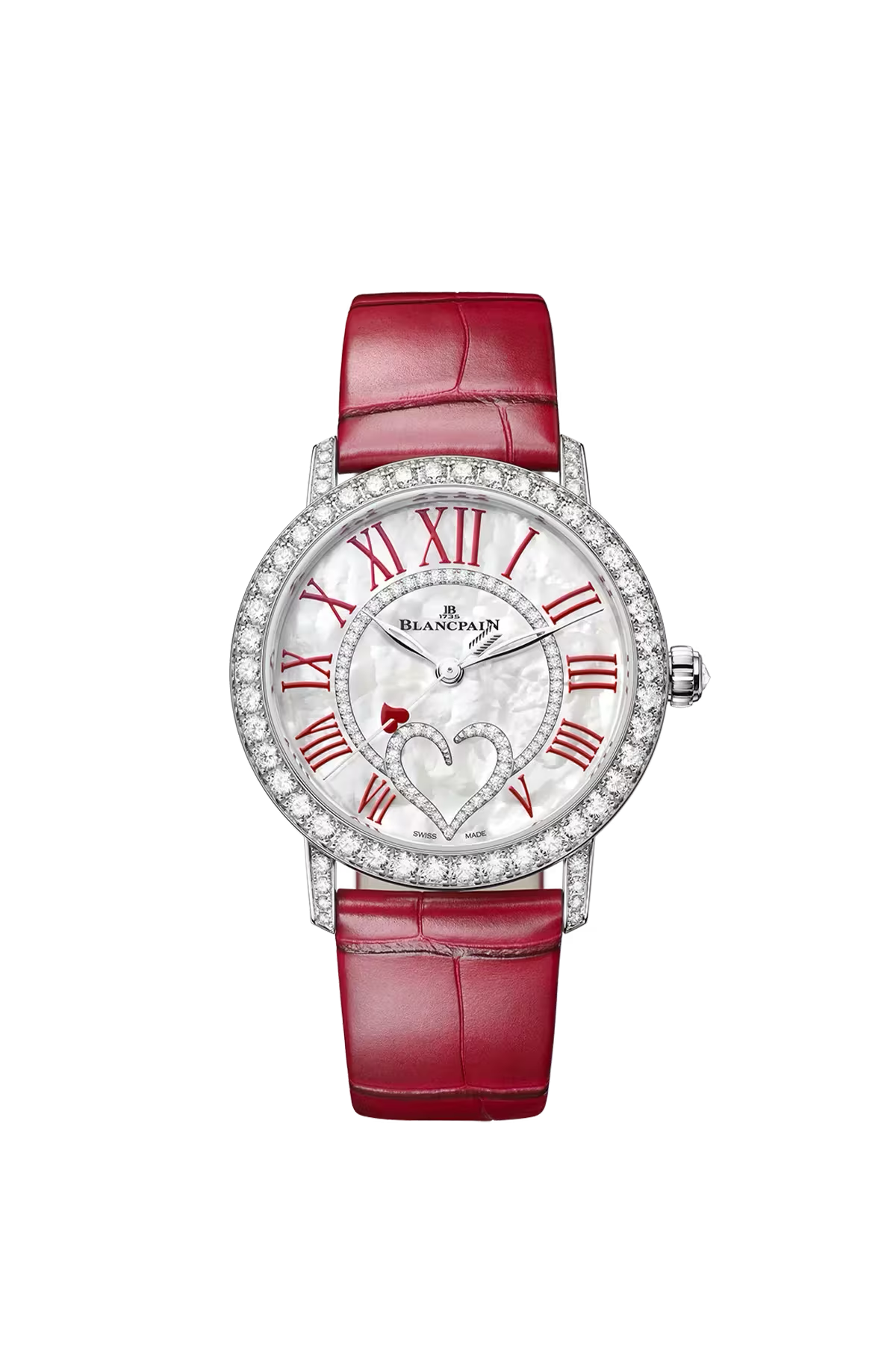 Часы Blancpain Ladybird Valentine 2024 34,9 мм: корпус из белого золота и перламутровый циферблат с бриллиантами. Референс 3660C-1954-55A.
