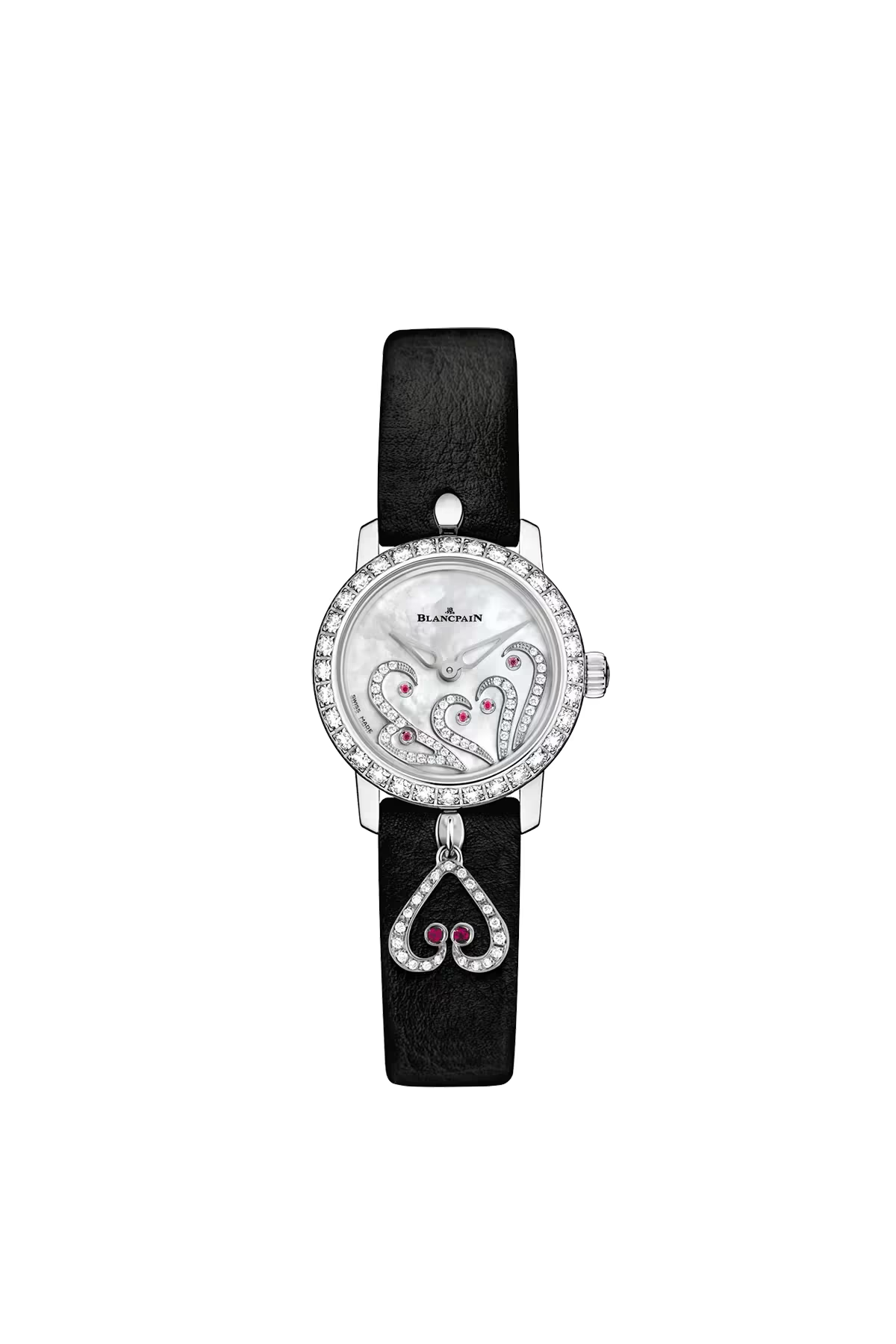 Часы Blancpain Ladybird Ultraplate 21,5 мм: корпус из белого золота и перламутровый циферблат с бриллиантами. Референс 0063B-1954-63A.