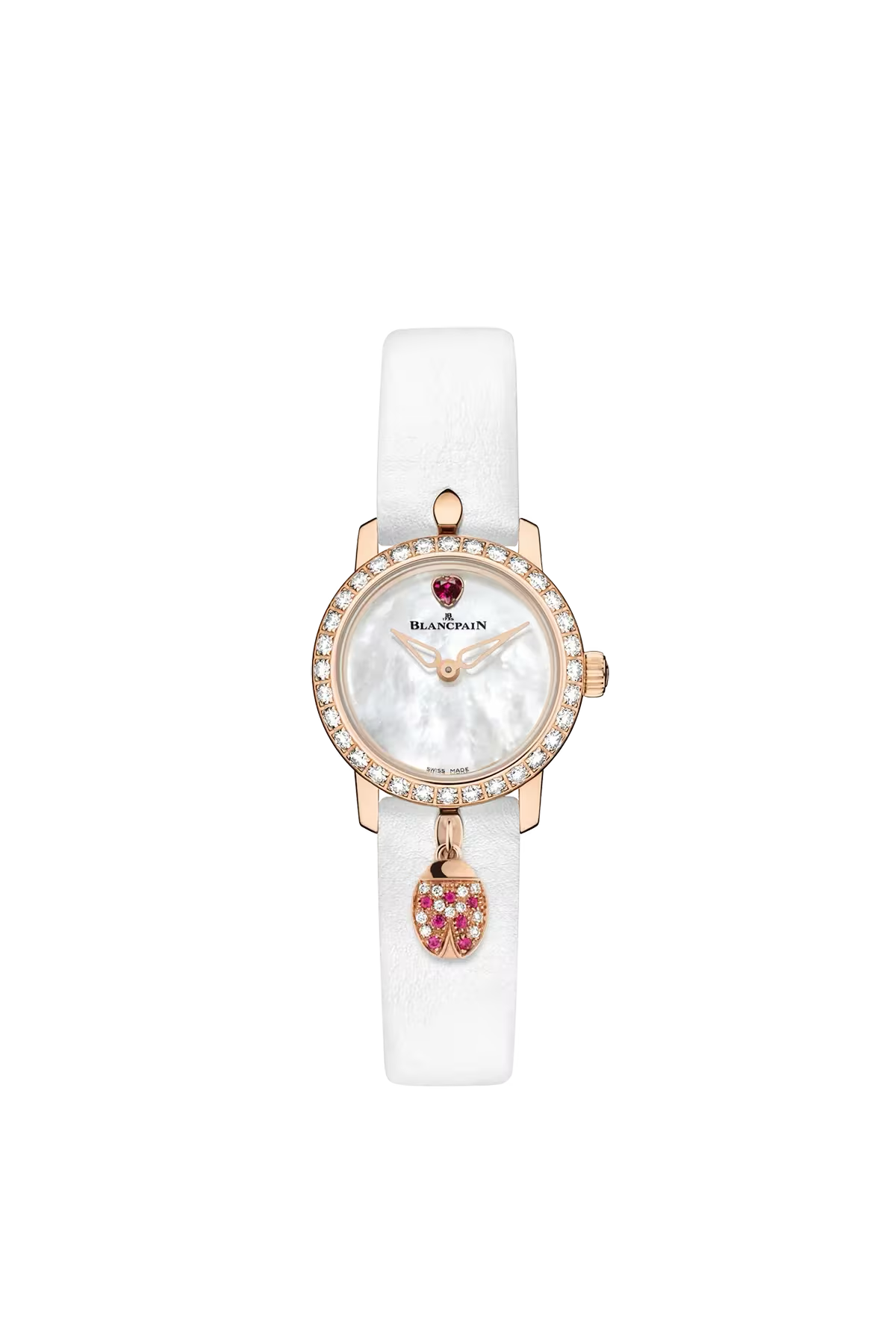 Часы Blancpain Ladybird Ultraplate 21,5 мм: корпус из красного золота и перламутровый циферблат с бриллиантами. Референс 0063D-2954-63A.