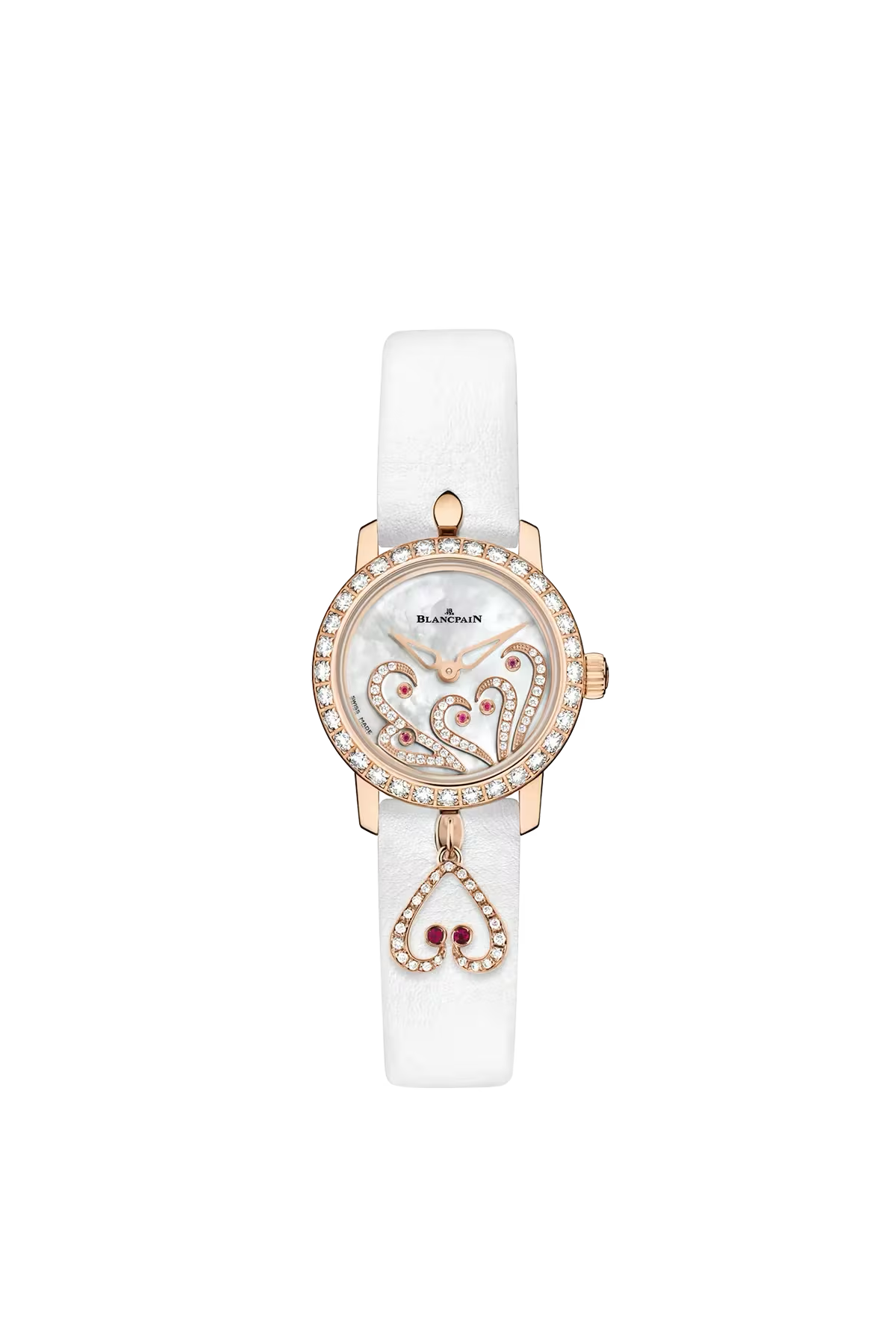 Часы Blancpain Ladybird Ultraplate 21,5 мм: корпус из красного золота и перламутровый циферблат с бриллиантами. Референс 0063B-2954-63A.
