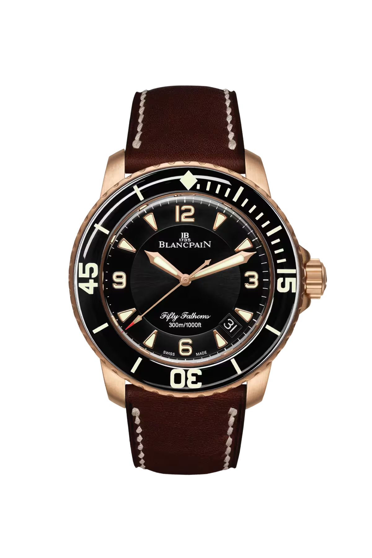 Blancpain Fifty Fathoms Automatique 45 մմ ժամացույց՝ կարմիր ոսկուց պատյանով և սև թվատախտակով։ Ռեֆերենս՝ 5015A-3630-63B։