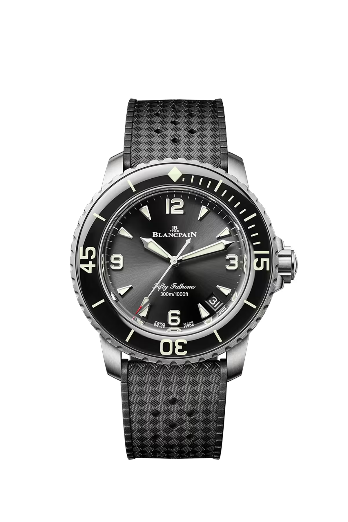 Часы Blancpain Fifty Fathoms Automatique 42,3 мм: титановый корпус и черный циферблат с солнечной отделкой. Референс 5010-12B30-B64B.