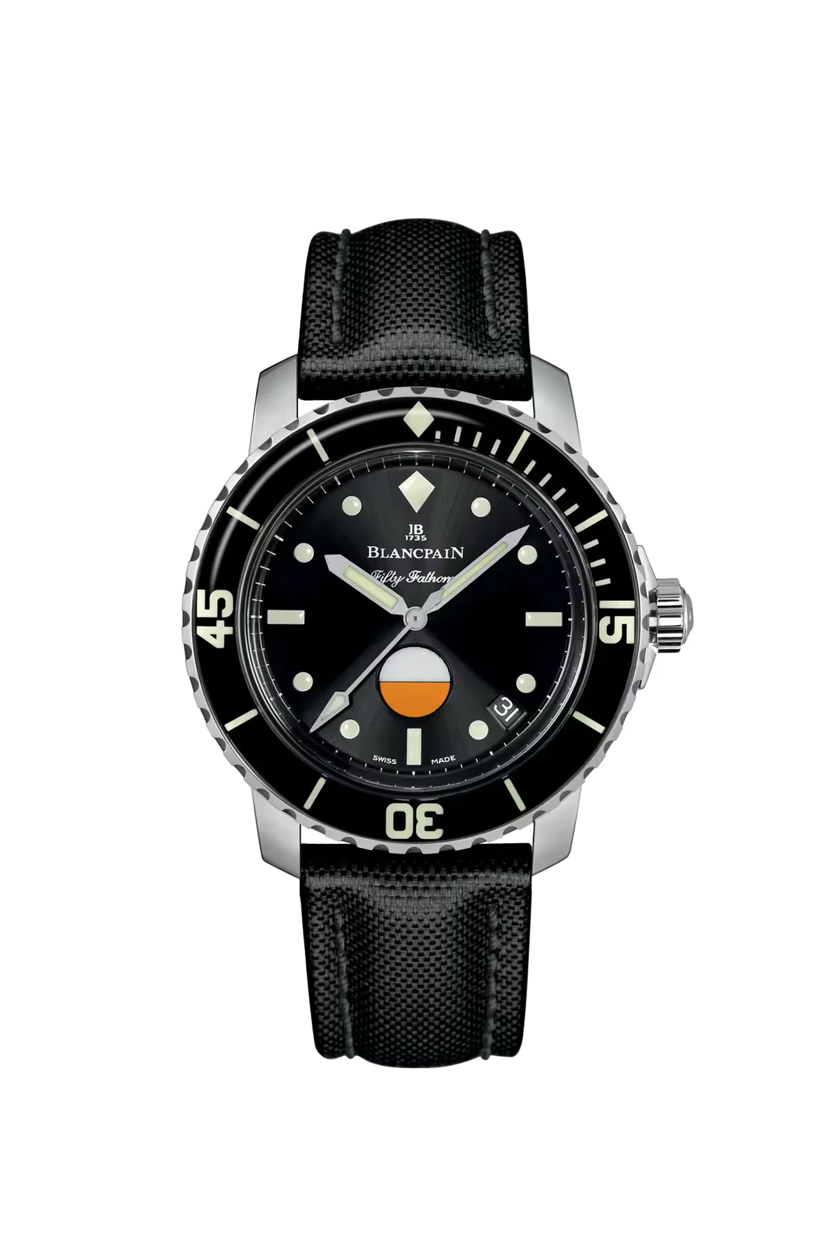 Часы Blancpain Fifty Fathoms Automatique 40,3 мм: стальной корпус и черный циферблат с солнечной отделкой. Референс 5008-1130-B52A.