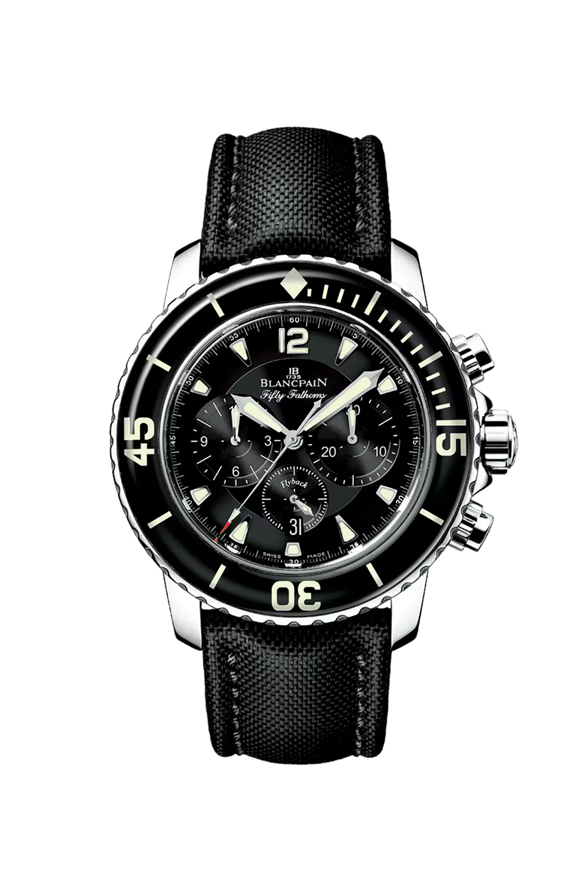 Часы Blancpain Fifty Fathoms Flyback Chronograph 45 мм: стальной корпус и черный циферблат. Референс 5085F-1130-52B.