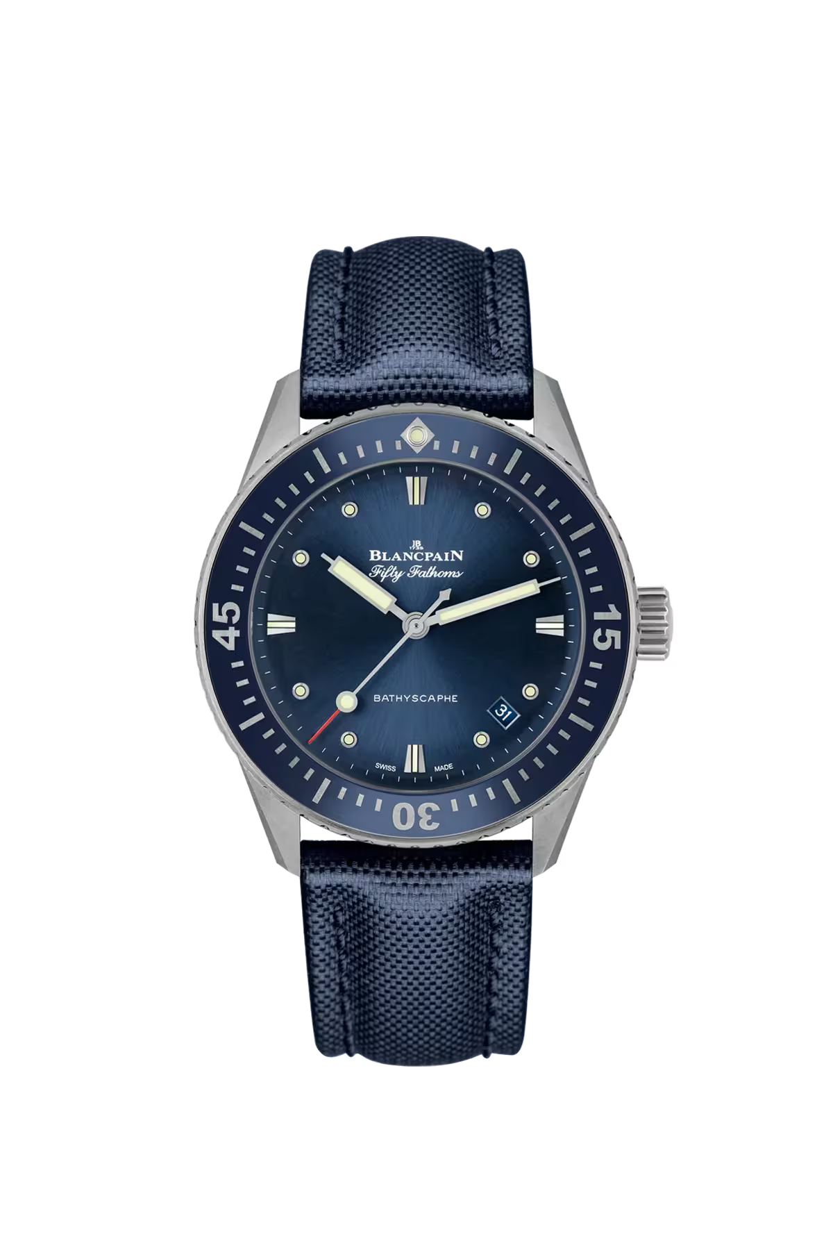 Часы Blancpain Bathyscaphe 38 мм: стальной корпус и синий циферблат с солнечной отделкой. Референс 5100-1140-O52A.