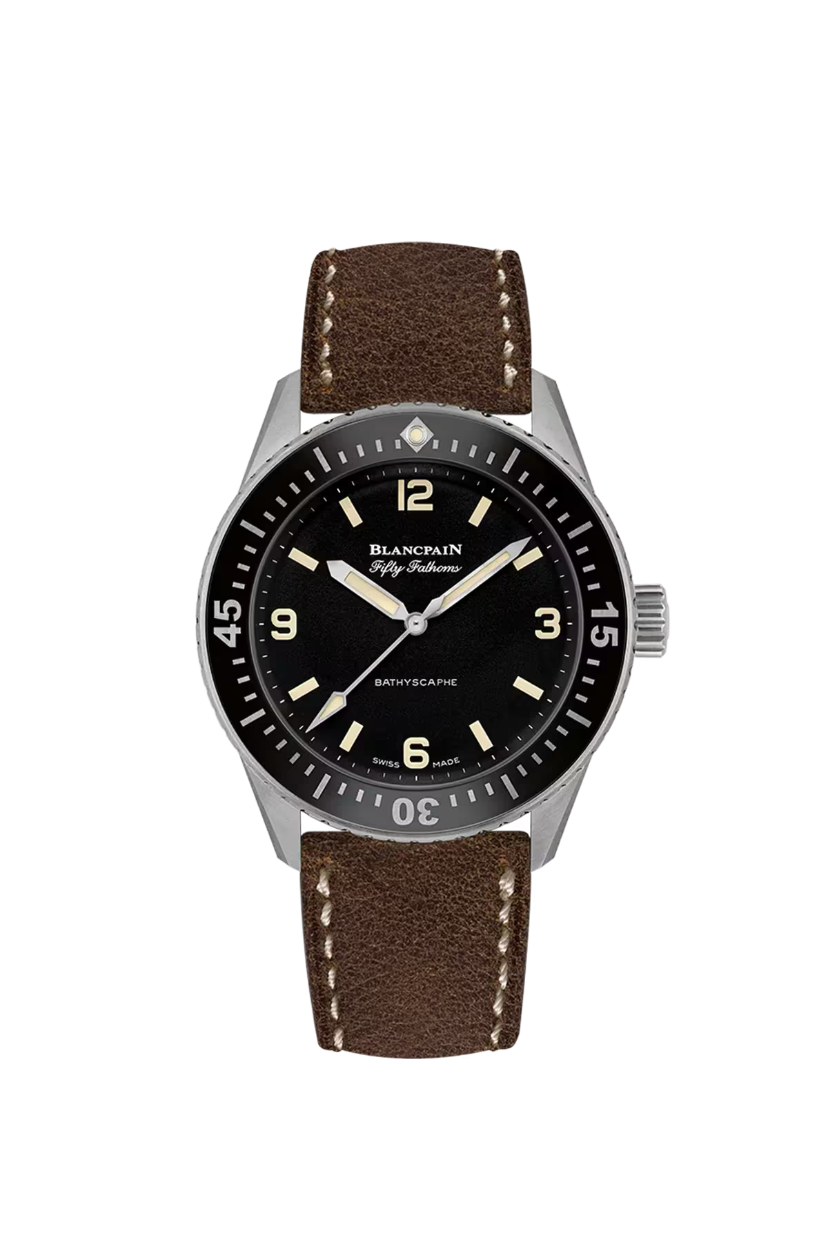 Часы Blancpain Bathyscaphe 38 мм: стальной корпус и черный циферблат. Референс 5100-1130-63A.