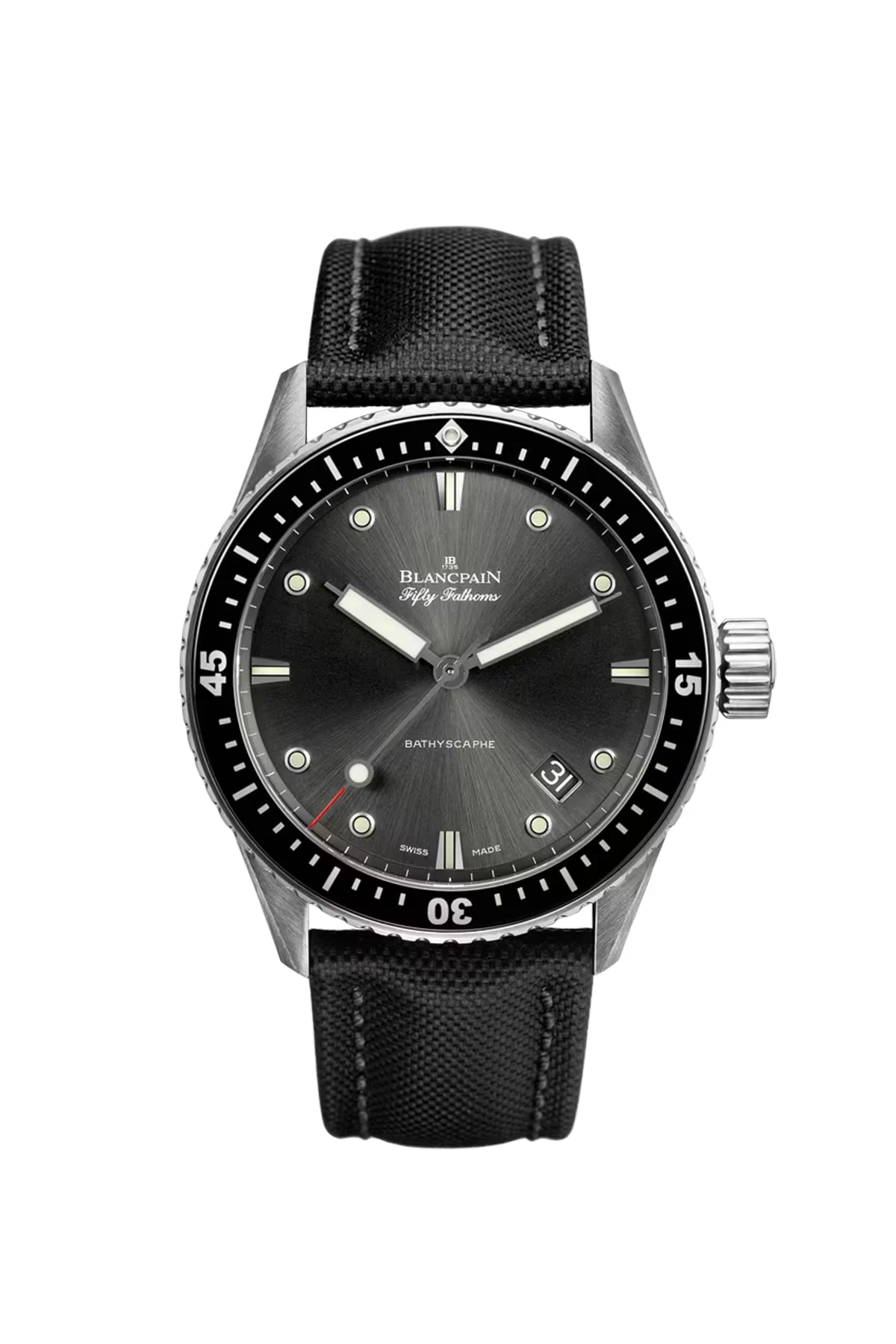 Часы Blancpain Bathyscaphe 43 мм: стальной корпус и метеоритно-серый циферблат. Референс 5000-1110-B52A.