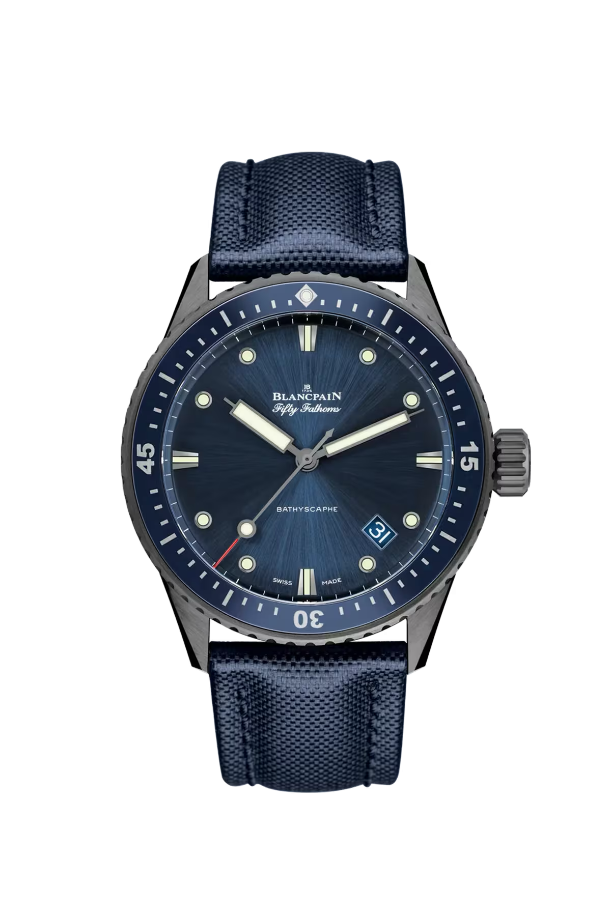 Часы Blancpain Bathyscaphe 43,6 мм: керамический корпус и синий градиентный циферблат. Референс 5000-0240-O52A.