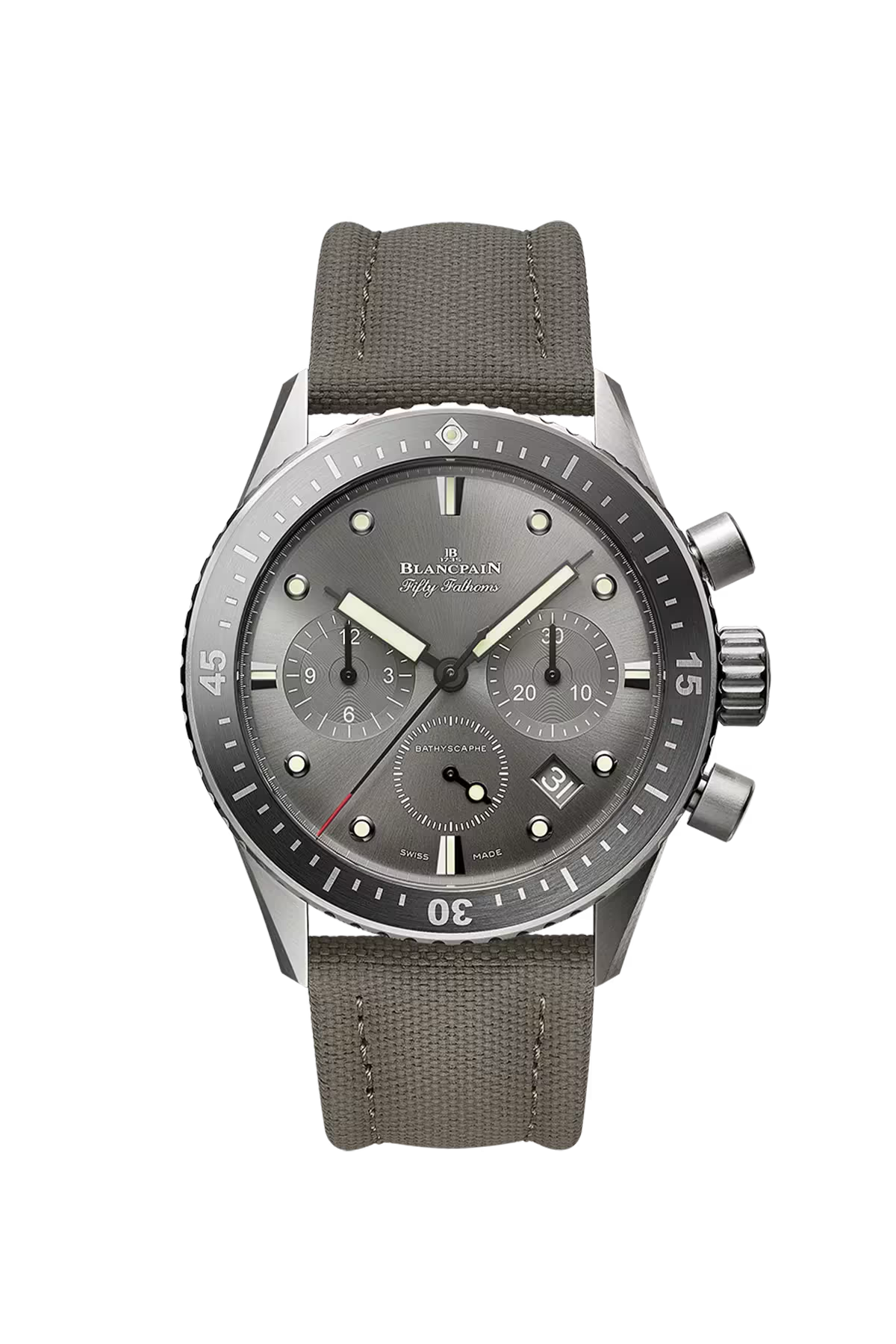 Часы Blancpain Bathyscaphe Chronographe Flyback 43 мм: титановый корпус и антрацитовый циферблат с солнечной отделкой. Референс 5200-1210-G52A.