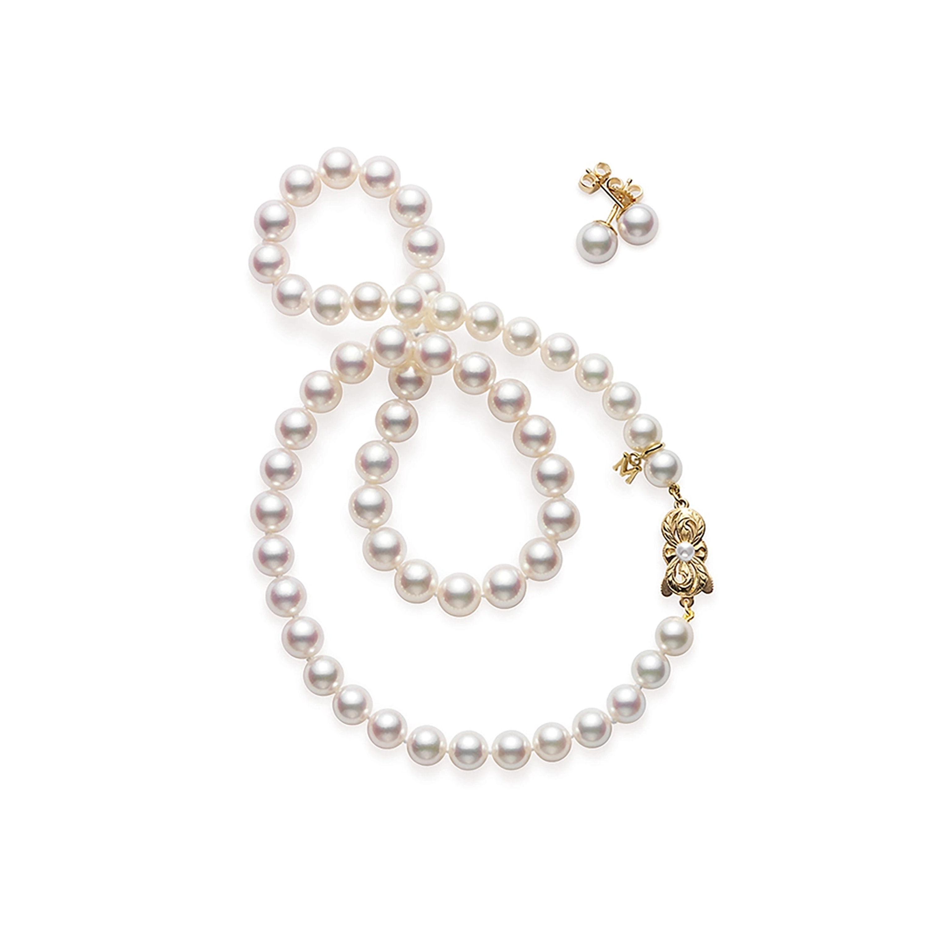 Подарочный комплект Mikimoto из двух предметов с культивированным жемчугом Акоя 18 дюймов, жёлтое золото 18 карат. Референс UN70118VS1K2.
