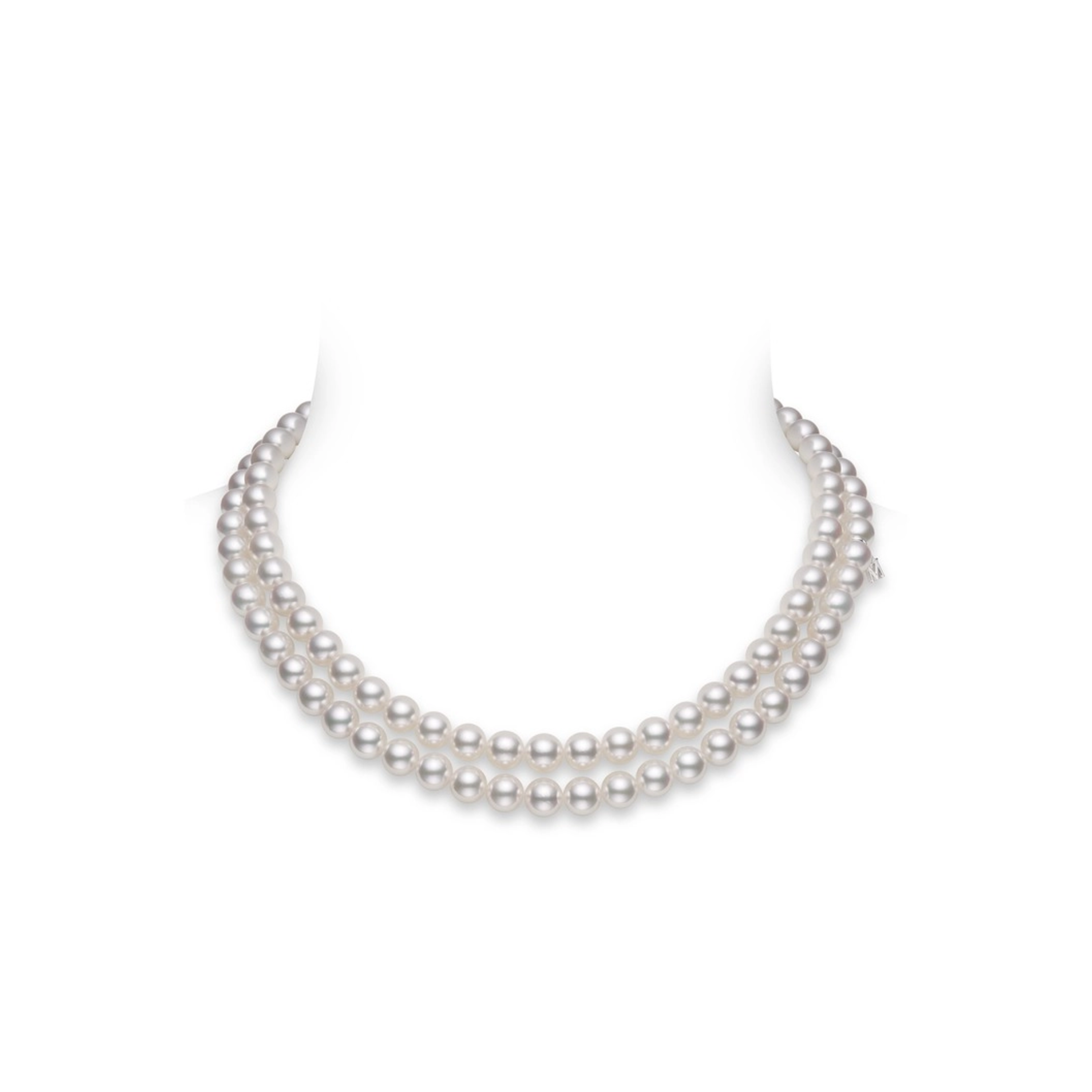 Mikimoto Jeux de Rubans երկշար վզնոց Ակոյա աճեցված մարգարիտներով և 18 կարատանոց սպիտակ ոսկե ամրակով։ Ռեֆերենս՝ MNQ10116ADXW։