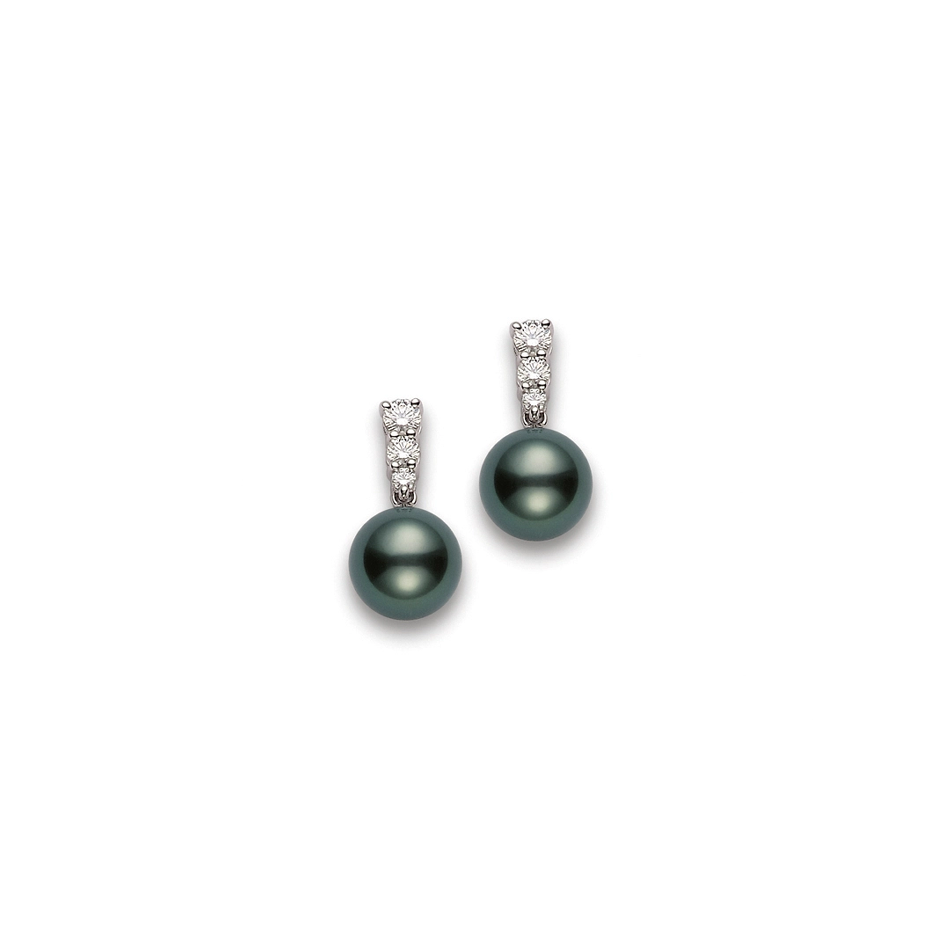 Серьги Mikimoto Morning Dew с культивированным чёрным жемчугом Южных морей, белое золото 18 карат. Референс PEA643BDW.