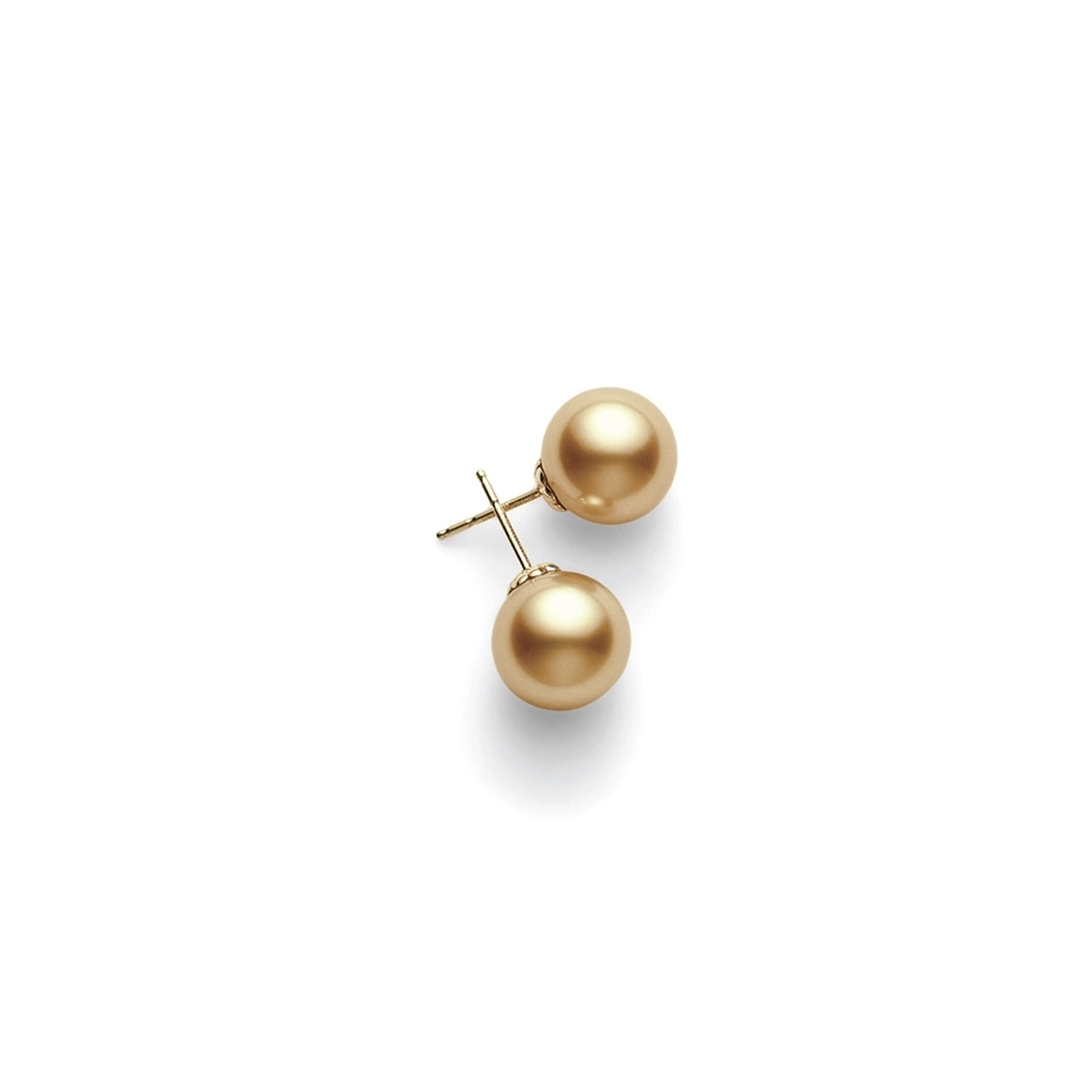 Серьги-пусеты Mikimoto с культивированным золотистым жемчугом Южных морей из жёлтого золота 18 карат. Референс PES000GK.