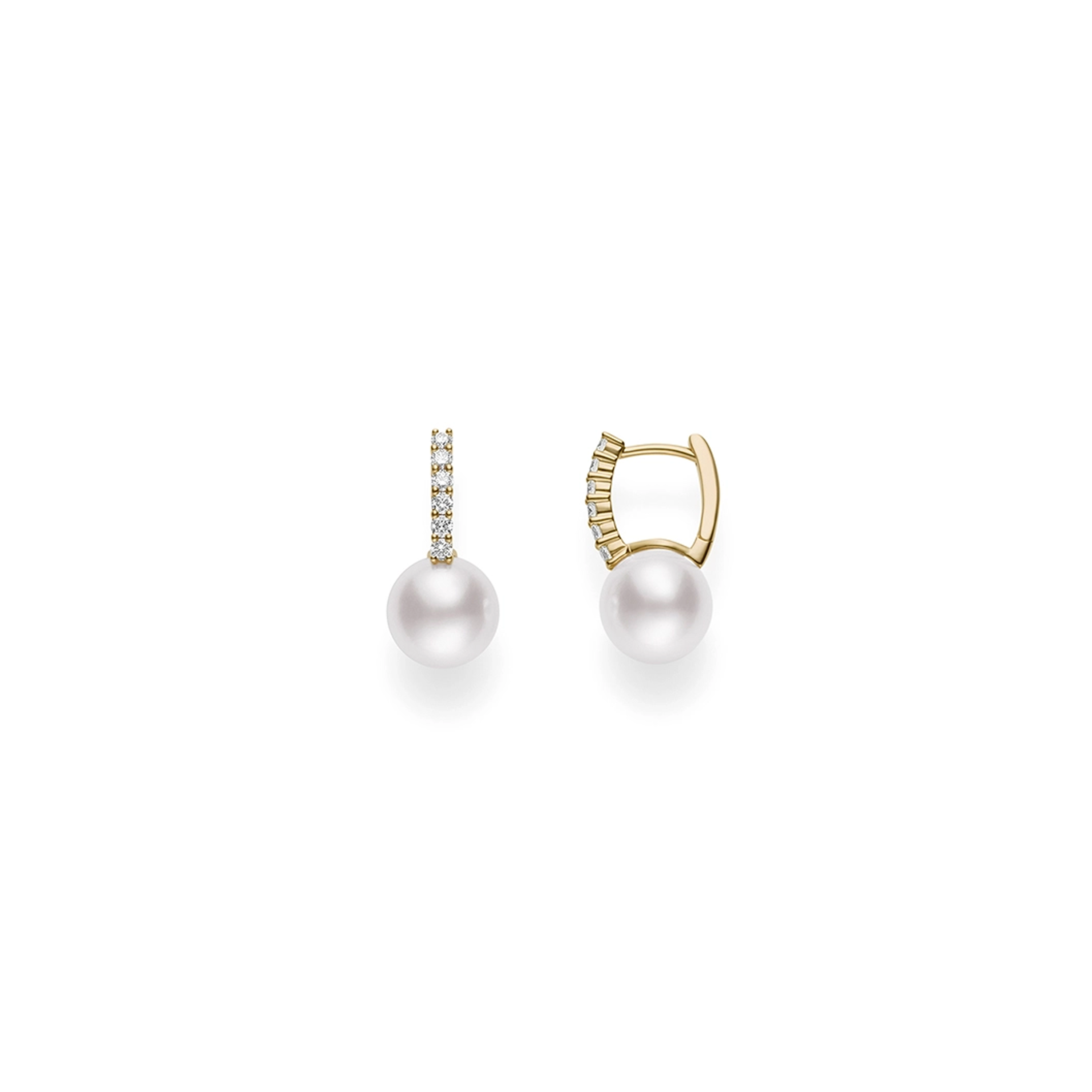 Серьги Mikimoto Classic Elegance с культивированным жемчугом Акоя и бриллиантами из жёлтого золота 18 карат. Референс MEA10228ADXK.