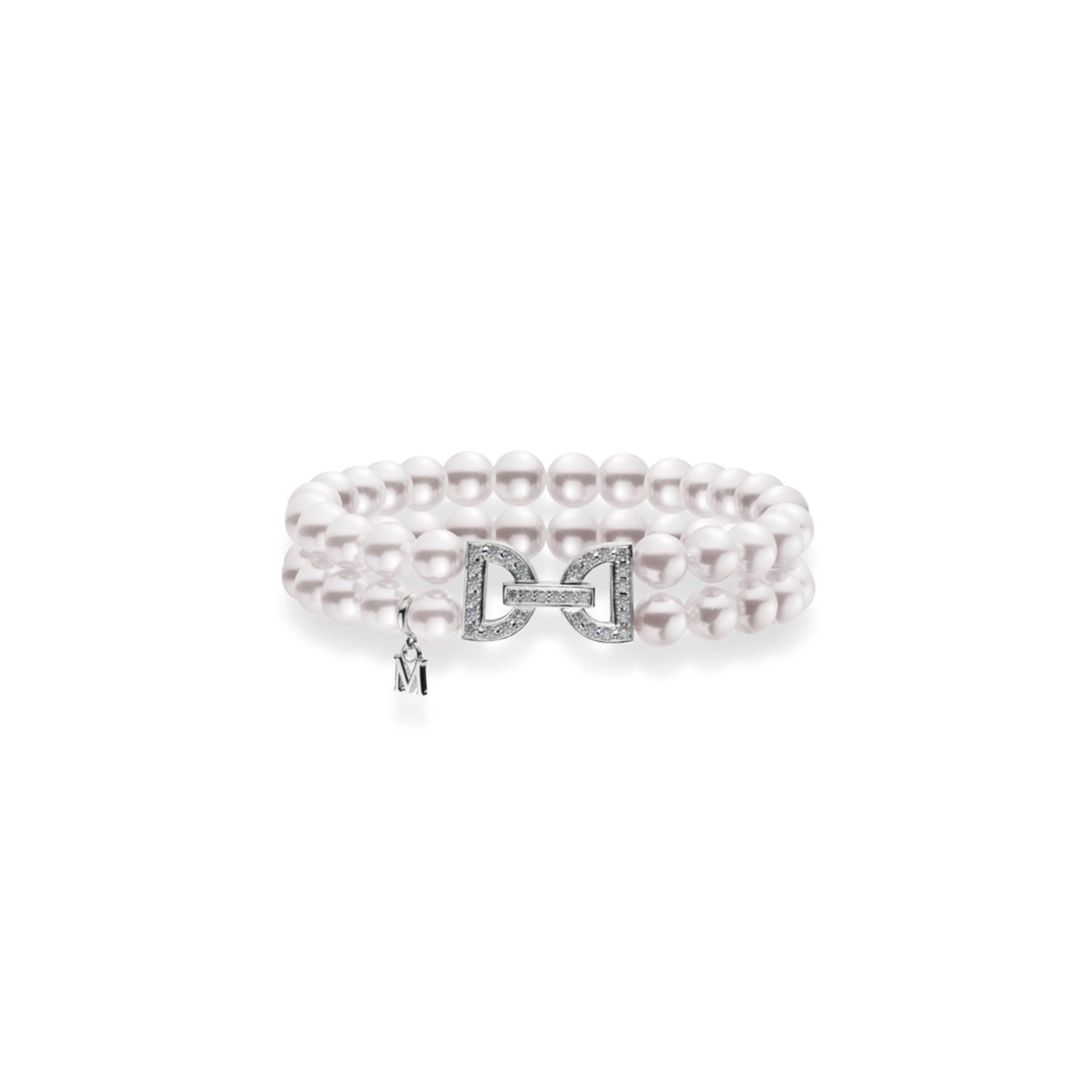 Двухрядный браслет Mikimoto из культивированного жемчуга Акоя с бриллиантовой застёжкой. Референс MDQ10018ADXW.