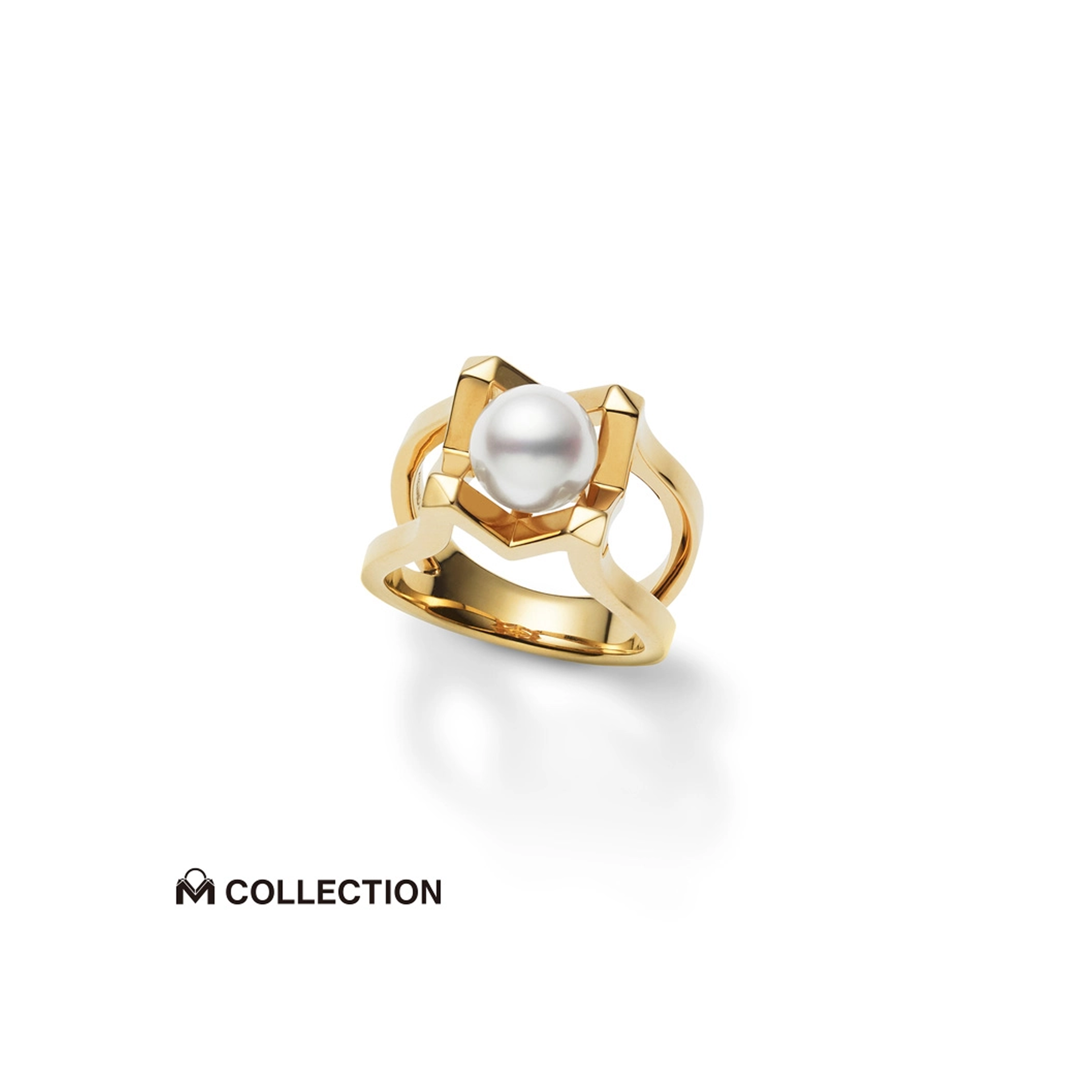Кольцо M Collection с культивированной жемчужиной Акоя, жёлтое золото 18 карат