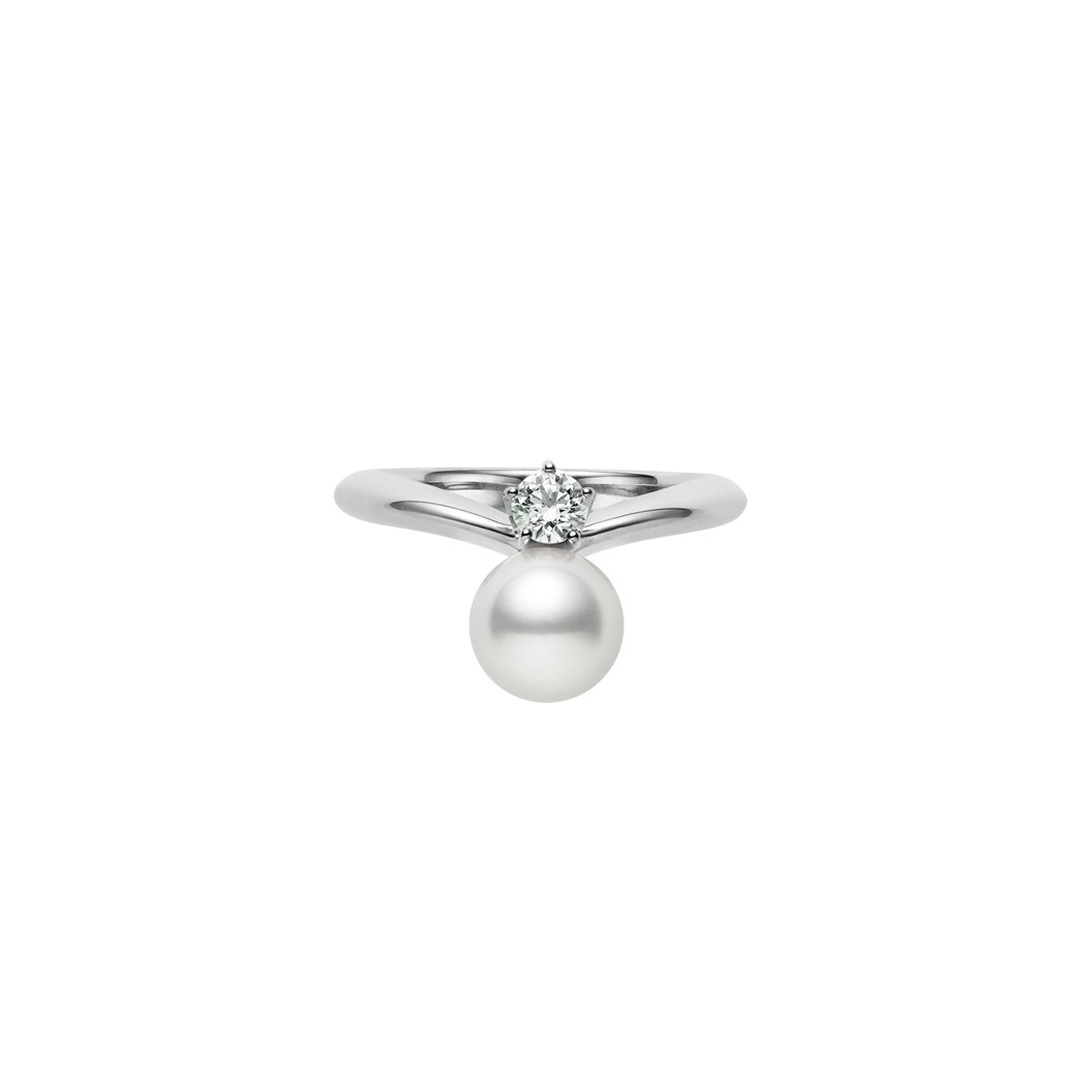 Mikimoto մատանի Ակոյա աճեցված մարգարիտով և ադամանդներով՝ պլատինից։ Ռեֆերենս՝ MRQ10115ADXP։