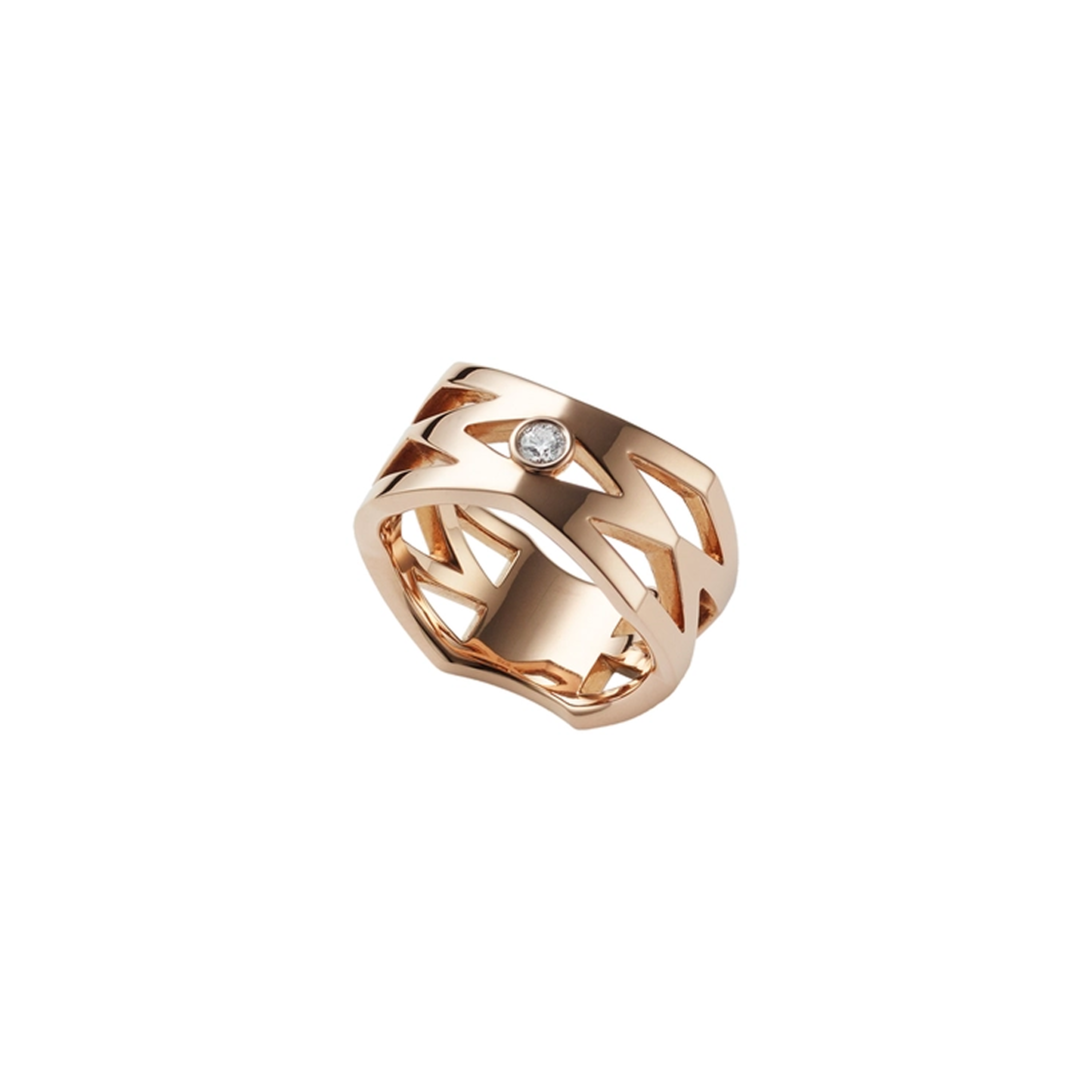 Mikimoto M Signature մատանի ադամանդով՝ 18 կարատանոց վարդագույն ոսկուց։ Ռեֆերենս՝ MRQ10096XDXZ։