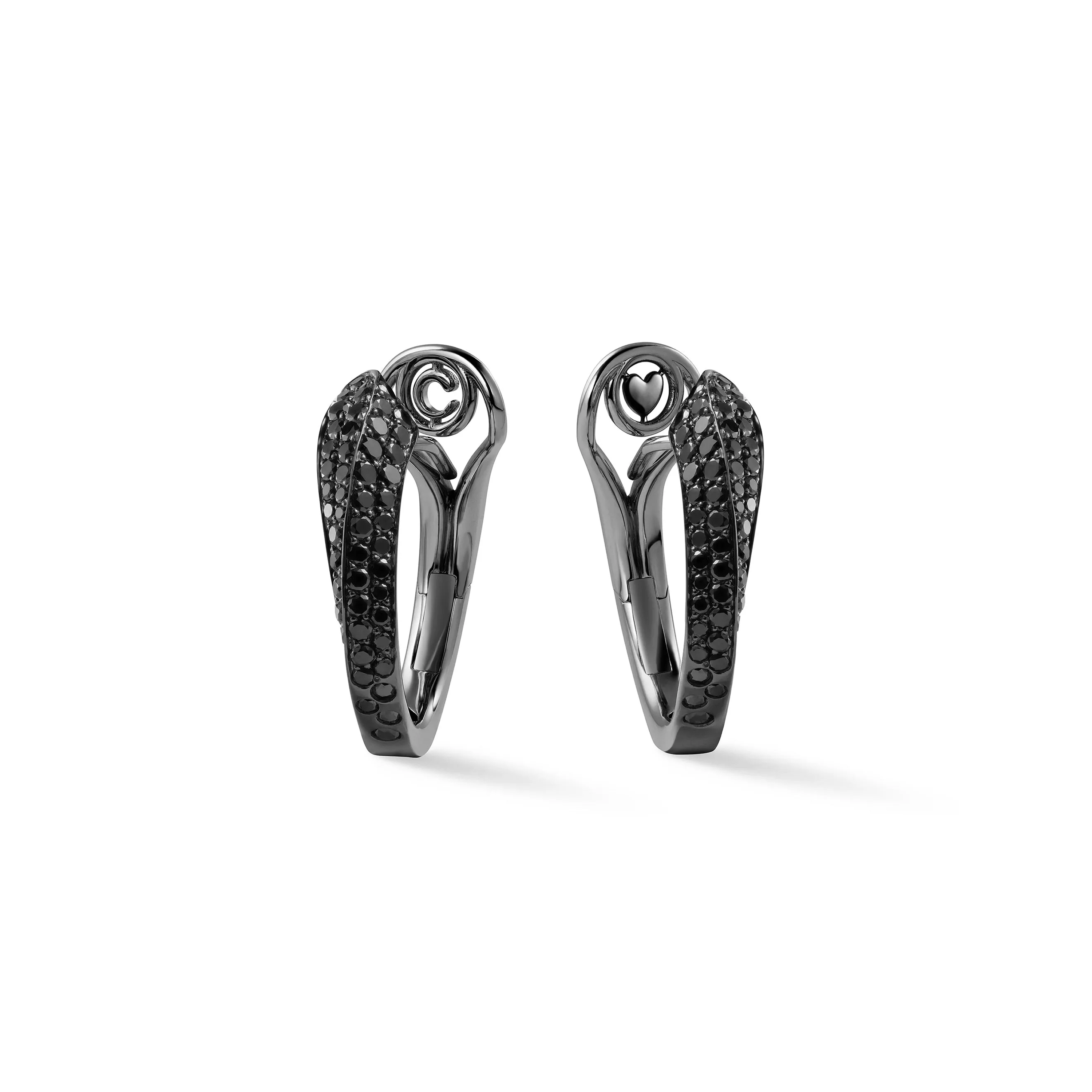 Серьги Crivelli LIKE Slim Full Pavé Black Tie из черненого золота с черными бриллиантами. Референс 000-4539BK-NS.