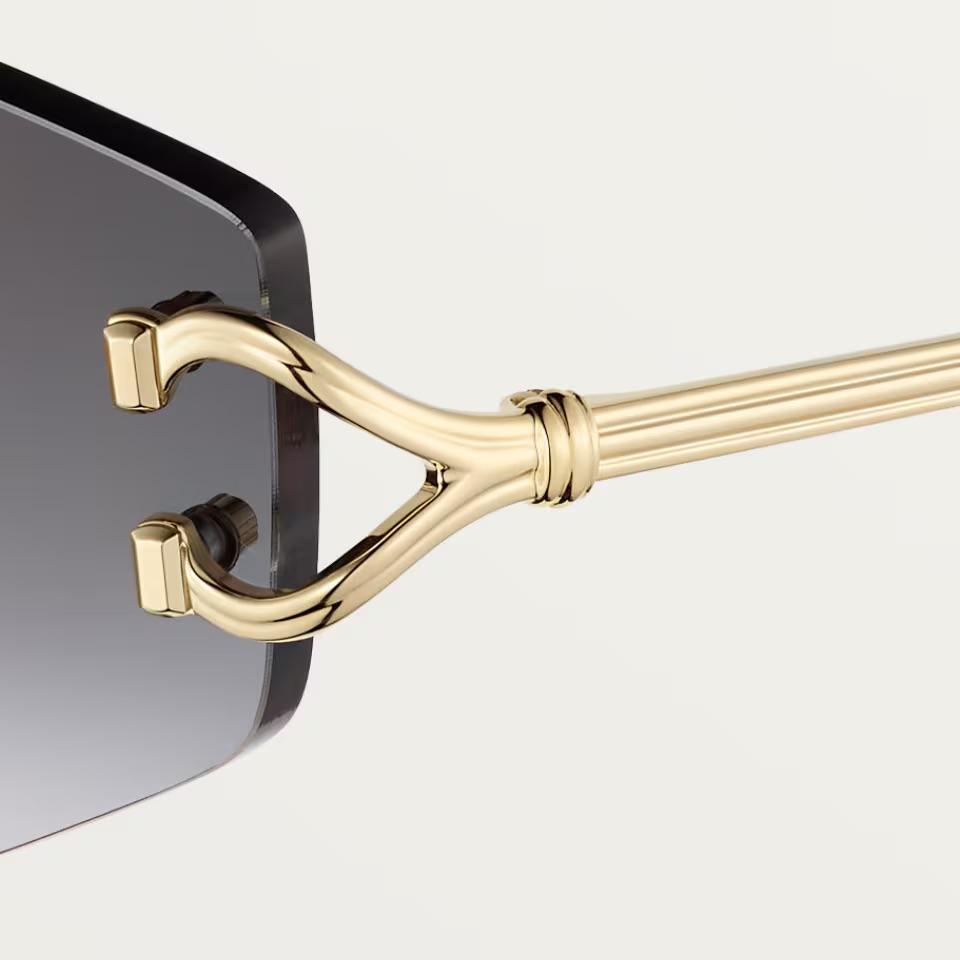 Солнцезащитные очки Cartier CRESW00796 с безободковой оправой золотого тона и серыми градиентными линзами, 56 мм