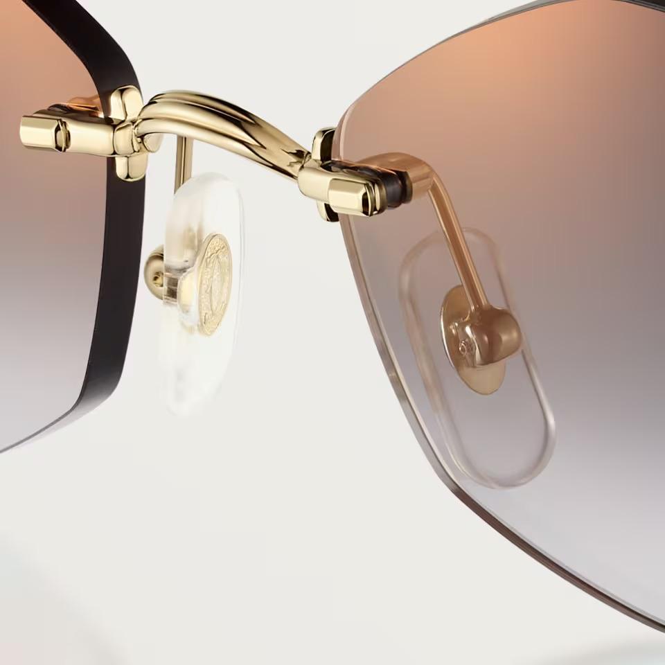 Солнцезащитные очки Cartier CRESW00796 с безободковой оправой золотого тона и серыми градиентными линзами, 56 мм