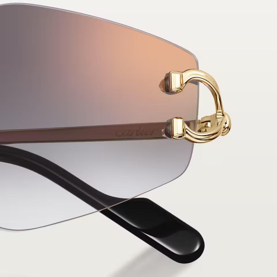 Солнцезащитные очки Cartier CRESW00796 с безободковой оправой золотого тона и серыми градиентными линзами, 56 мм