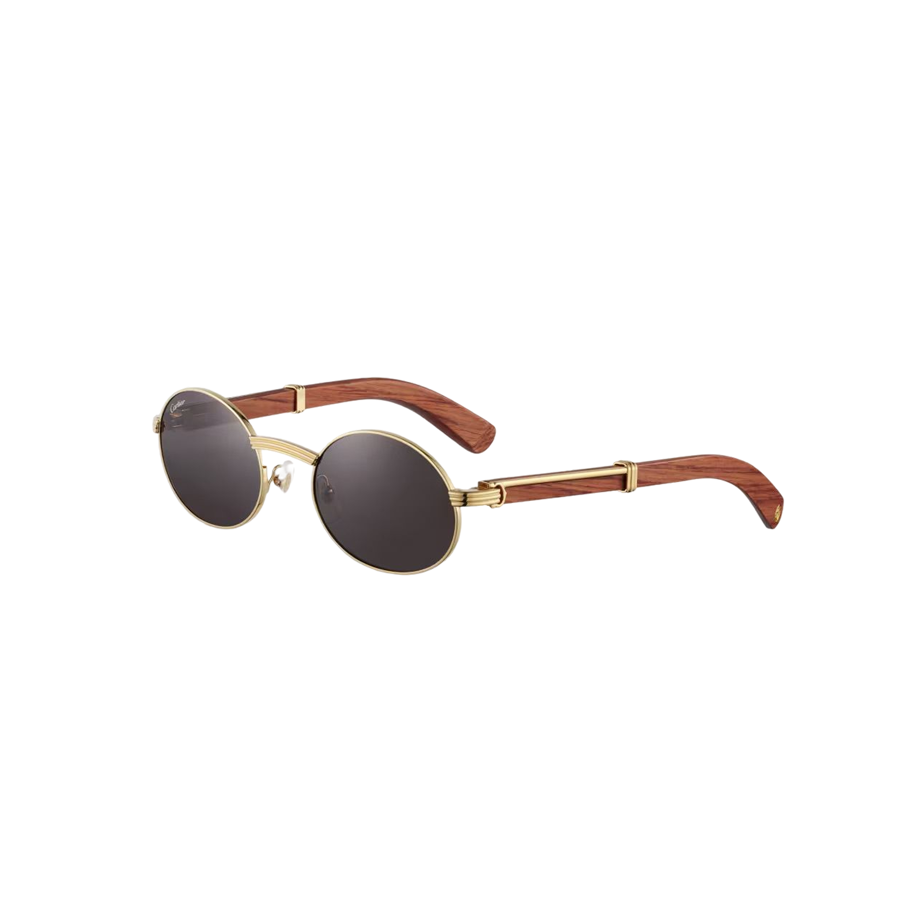 Солнцезащитные очки Cartier CRESW00670 с оправой из коричневого дерева с золотистым покрытием и серыми линзами, 53 мм