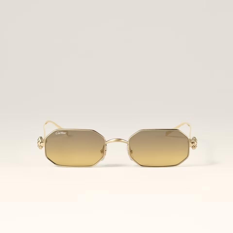 Солнцезащитные очки Cartier CRESW00834 с оправой золотистого тона с ободом и коричнево-желтыми градиентными линзами, 53 мм