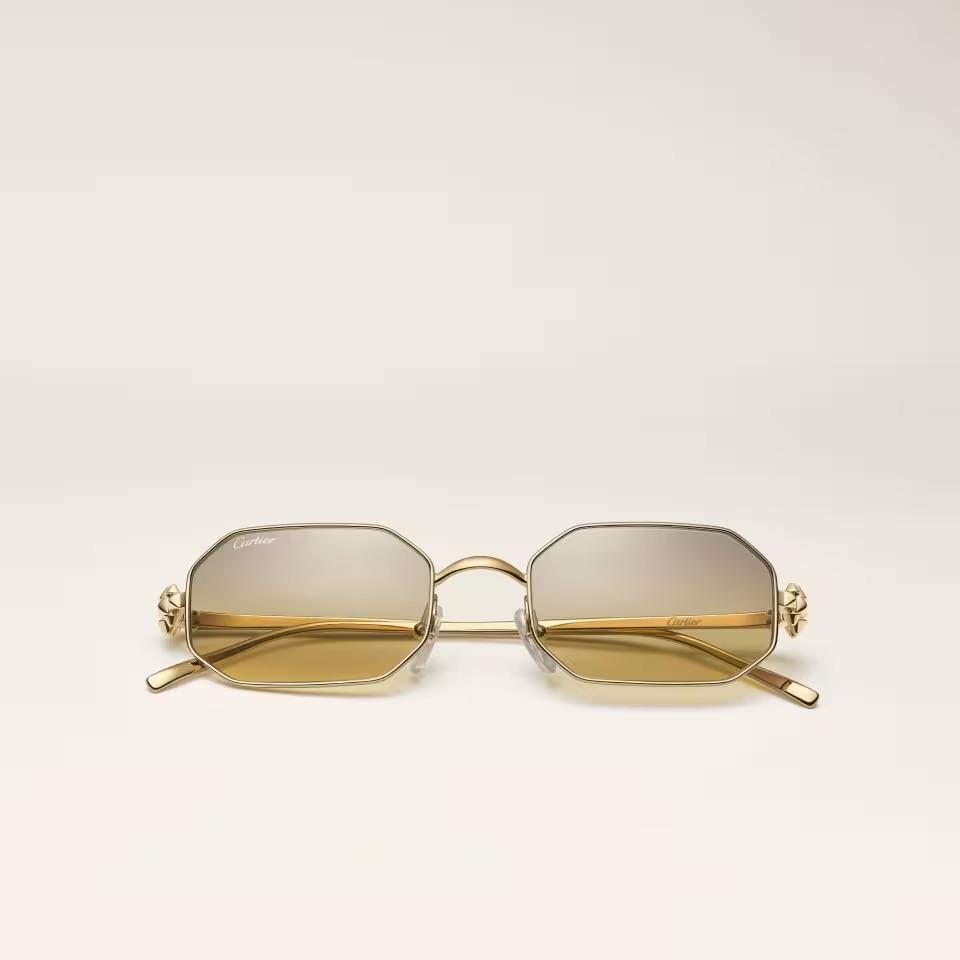 Солнцезащитные очки Cartier CRESW00834 с оправой золотистого тона с ободом и коричнево-желтыми градиентными линзами, 53 мм