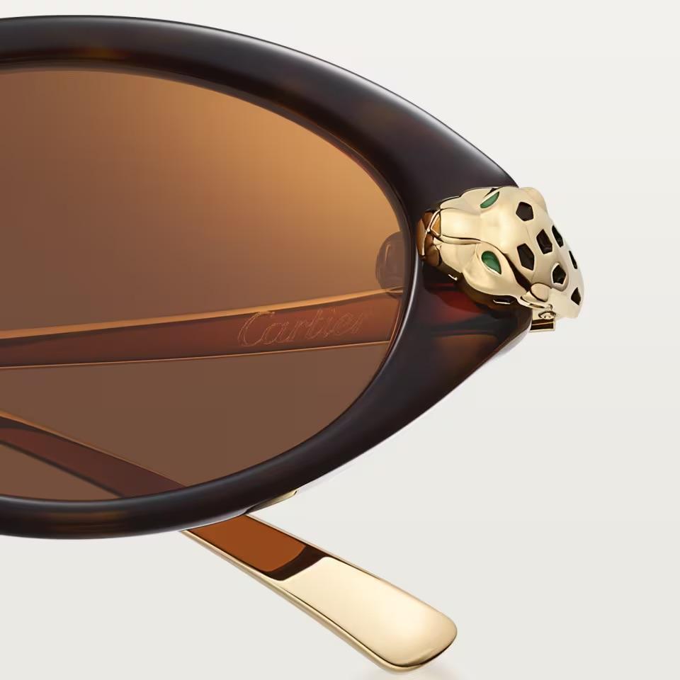 Солнцезащитные очки Cartier CRESW00800 с оправой из ацетата с черепаховым узором и золотистым покрытием и коричневыми линзами, 52 мм